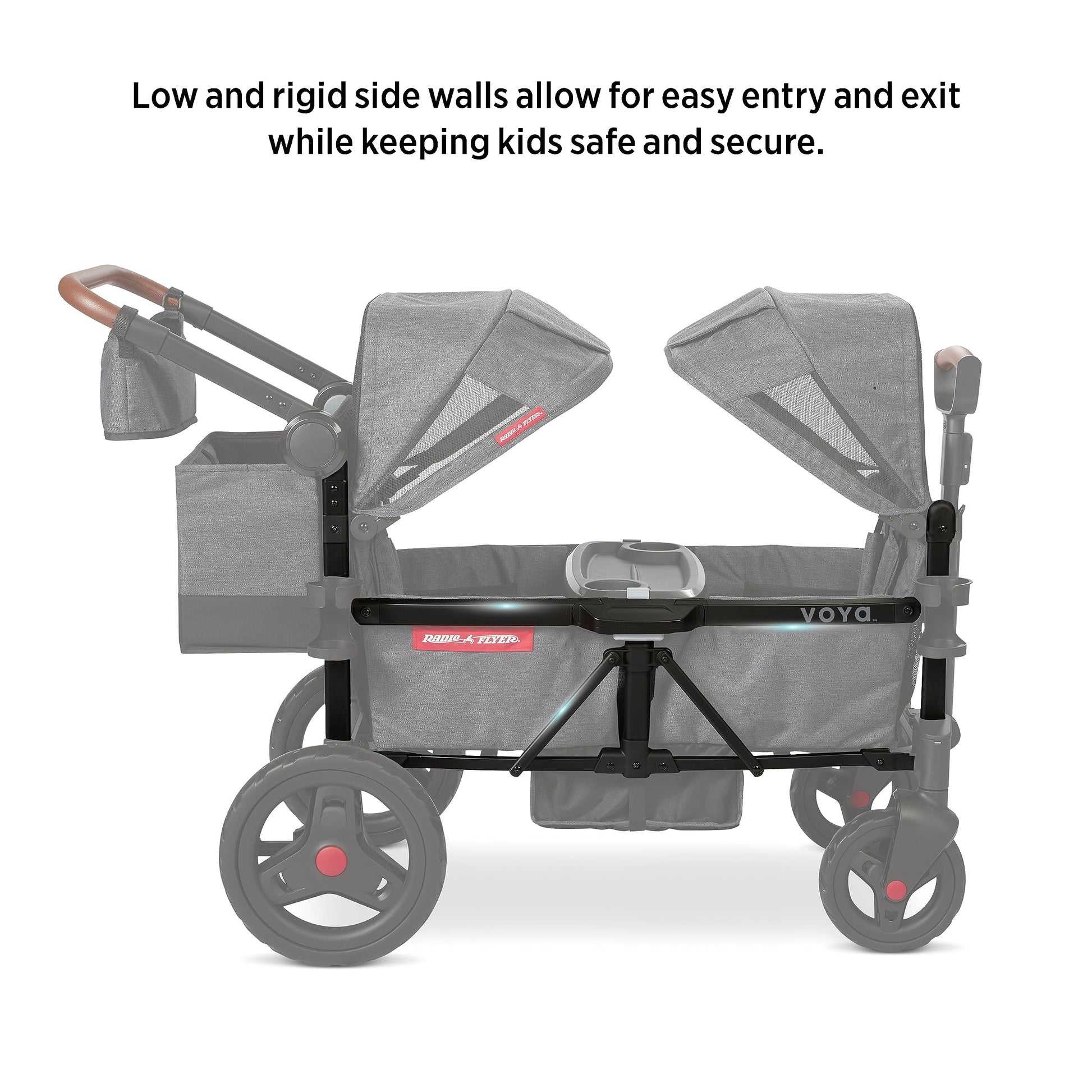 Carriola Vagón Radio Flyer Voya Gris con Asientos Doble Face-to-Face y Capota Ajustable para Protección UV