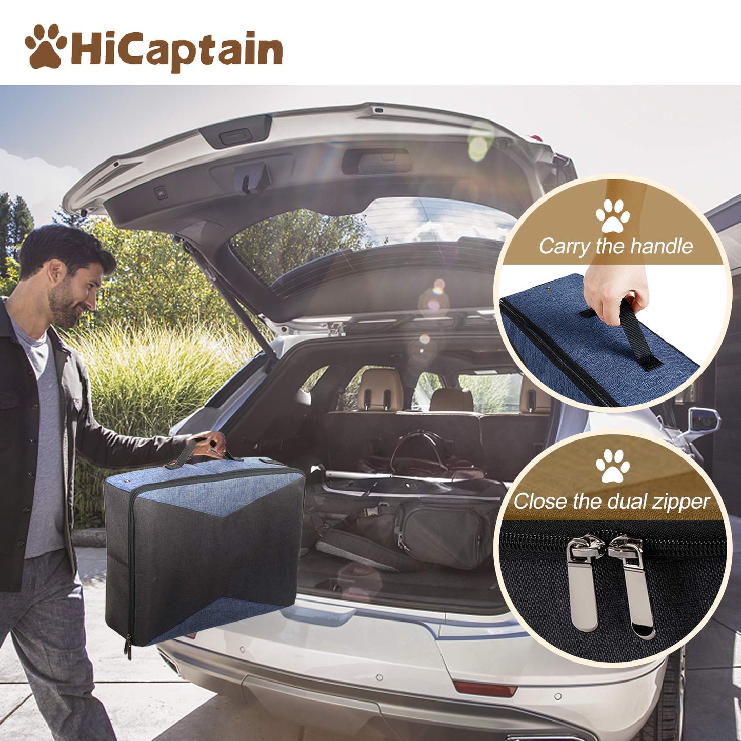 HiCaptain - Caja de arena para gatos de viaje con tapa y asa, portátil, portátil, plegable, para gatos (M, negro/gris)