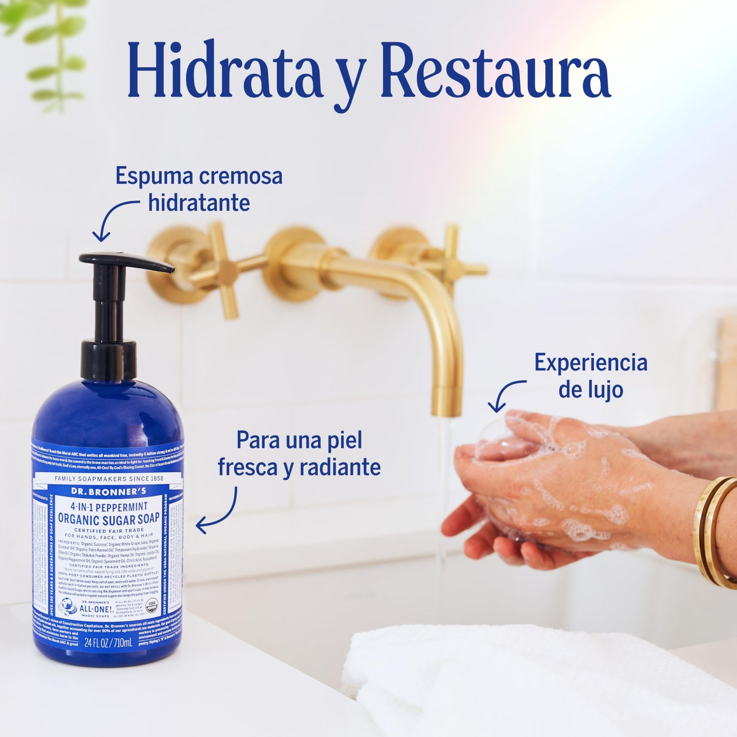 Dr. Bronner's | Jabón de azúcar orgánico líquido, fórmula hidratante y vegana para manos, cuerpo y rostro - Menta, 355 ml