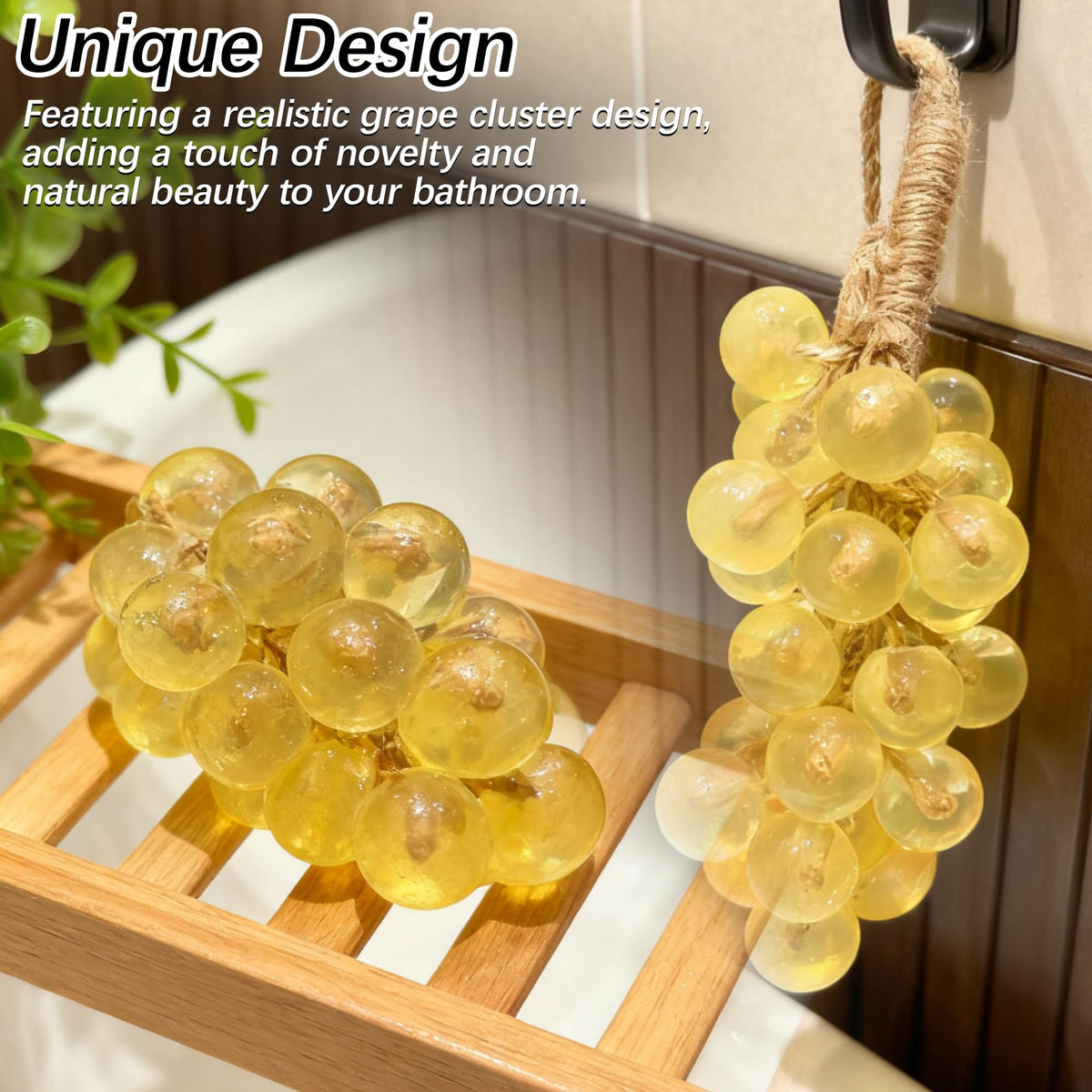 QZAVIRE Jabón de uva en cuerda: Jabón decorativo con forma de racimo de uvas en una hermosa caja de regalo, cuerda colgante para jabón de manos para lavarse y ducharse, perfecto como regalo de boda o