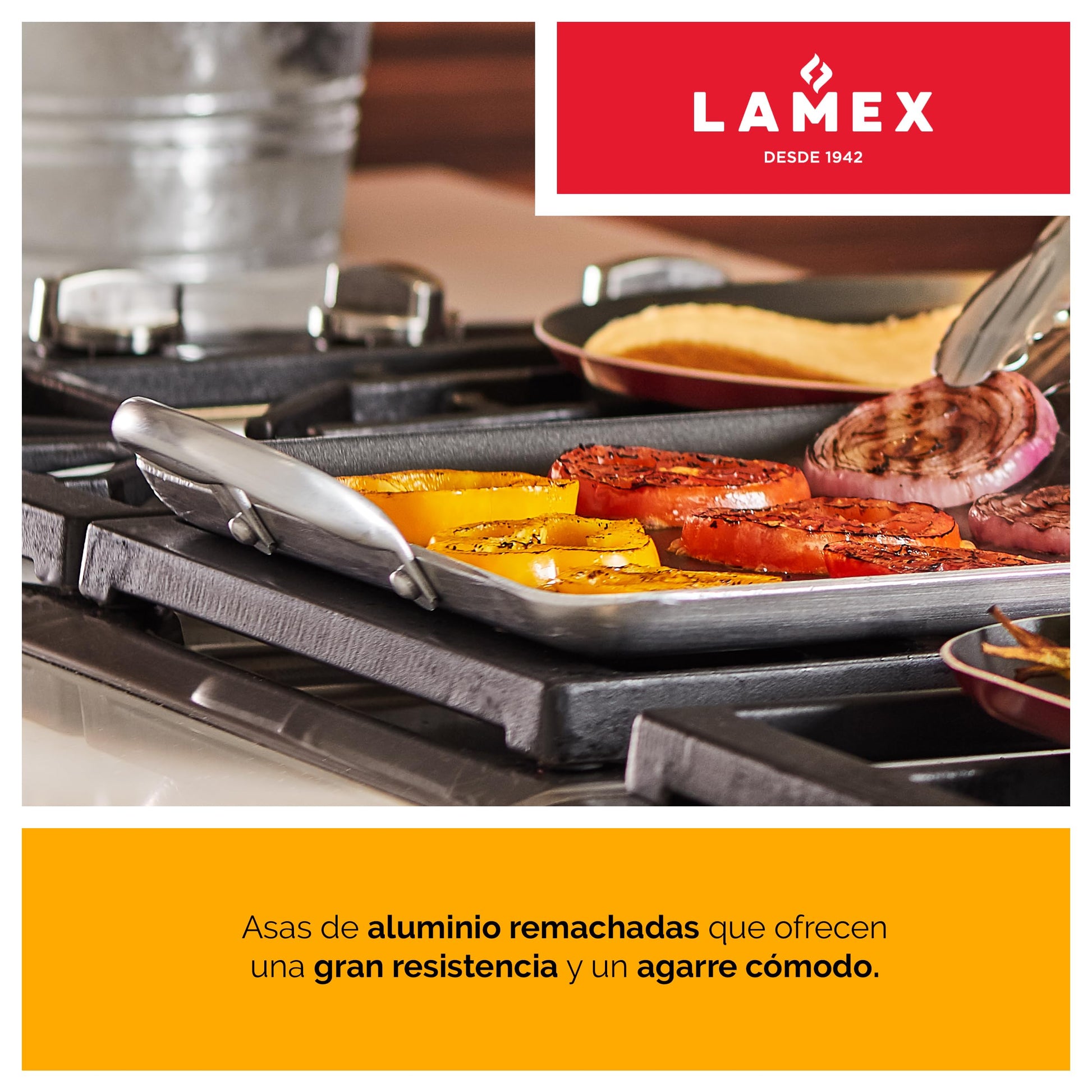 LAMEX | Charola Texas Grill Antiadherente - 4mm de Espesor | Bateria de Cocina - Utensillos de Cocina | Charolas para Hornear - Ideal para tu Hogar & Cocina Integral | Resistente Asas de Aluminio