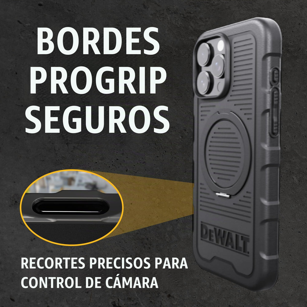 Anillo Magnético Giratorio DEWALT Negro Resistente contra Caídas para iPhone 16 Series