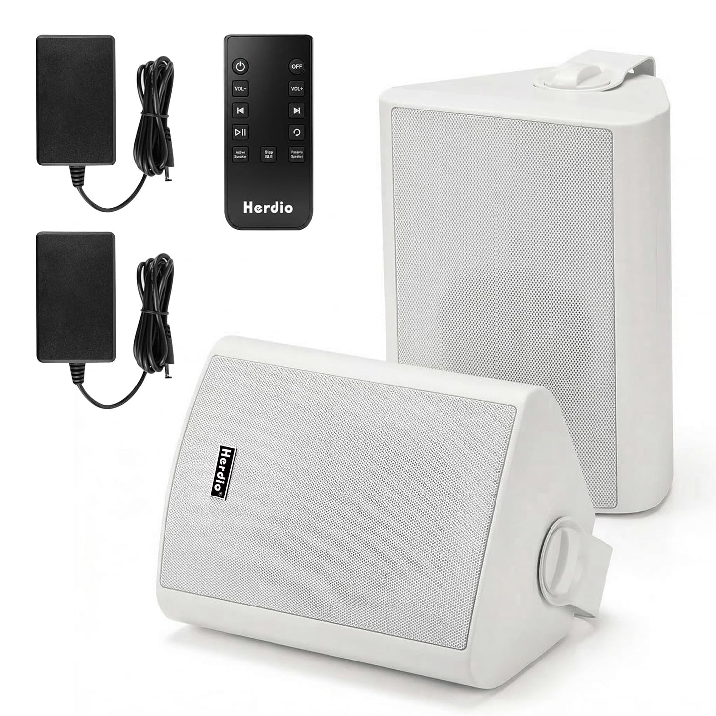 Herdio 6.5" 400W MAX Power Wall Mount Outdoor Bluetooth Speakers, Be Waterproof and Able to Wireless Multi-Connection Up to 20 Units for Patio/Porch/Balcony (White, 2-Pack)