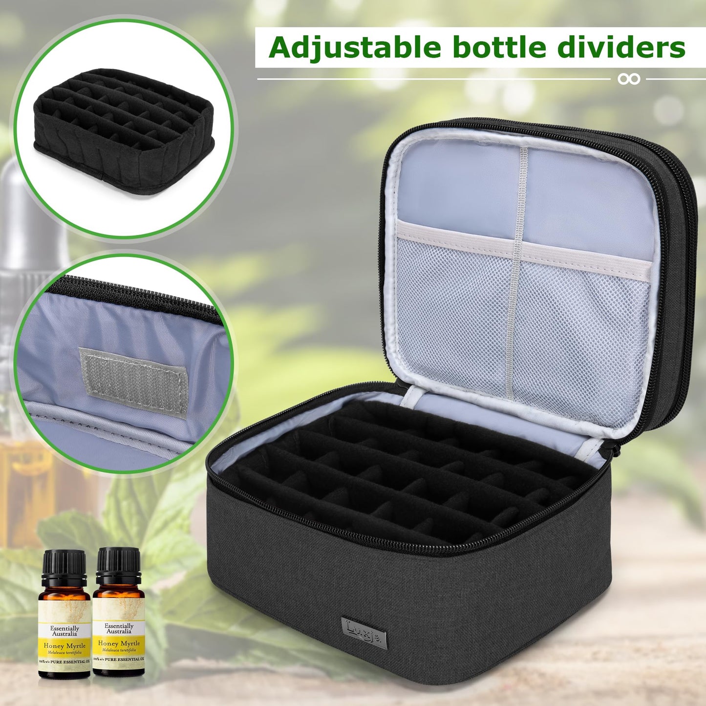 Luxja Essential Oil Carrying Case - Holds 30 Bottles (5ml-30ml), Double-Layer Organizer for Essential Oil and Accessories, Black