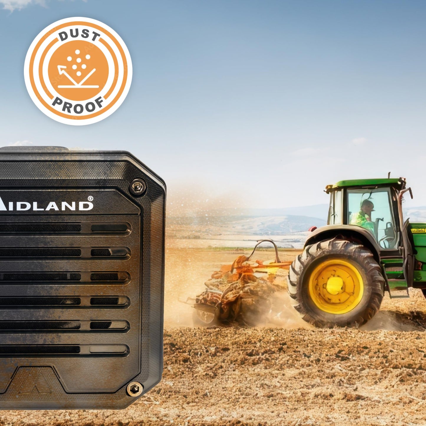 Midland - Altavoz externo amplificado de alta resistencia SPK200 de 20W - Cancelación de ruido AI de 180 grados, base giratoria para radios CB y MXT, sistema de sonido de 8 ohmios, conector de audio