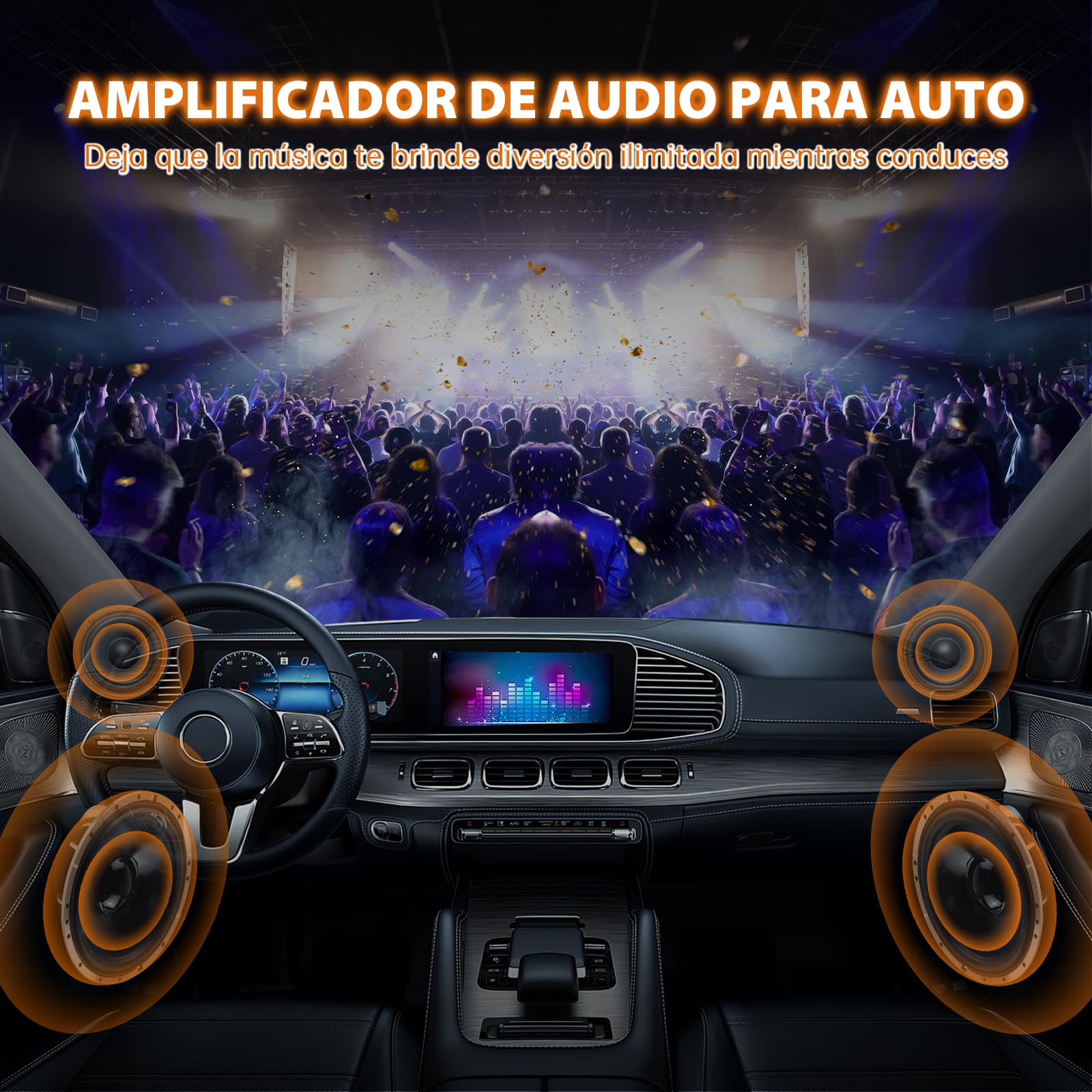 AUDISHAKO 1000W Amplificador de Audio de 4 Canales,Amplificador para Auto de Clase A/B, 2 Ohm 130W x 4 Canales para Motocicletas, Coches Deportivos y Otros Sistemas de Audio para Coche