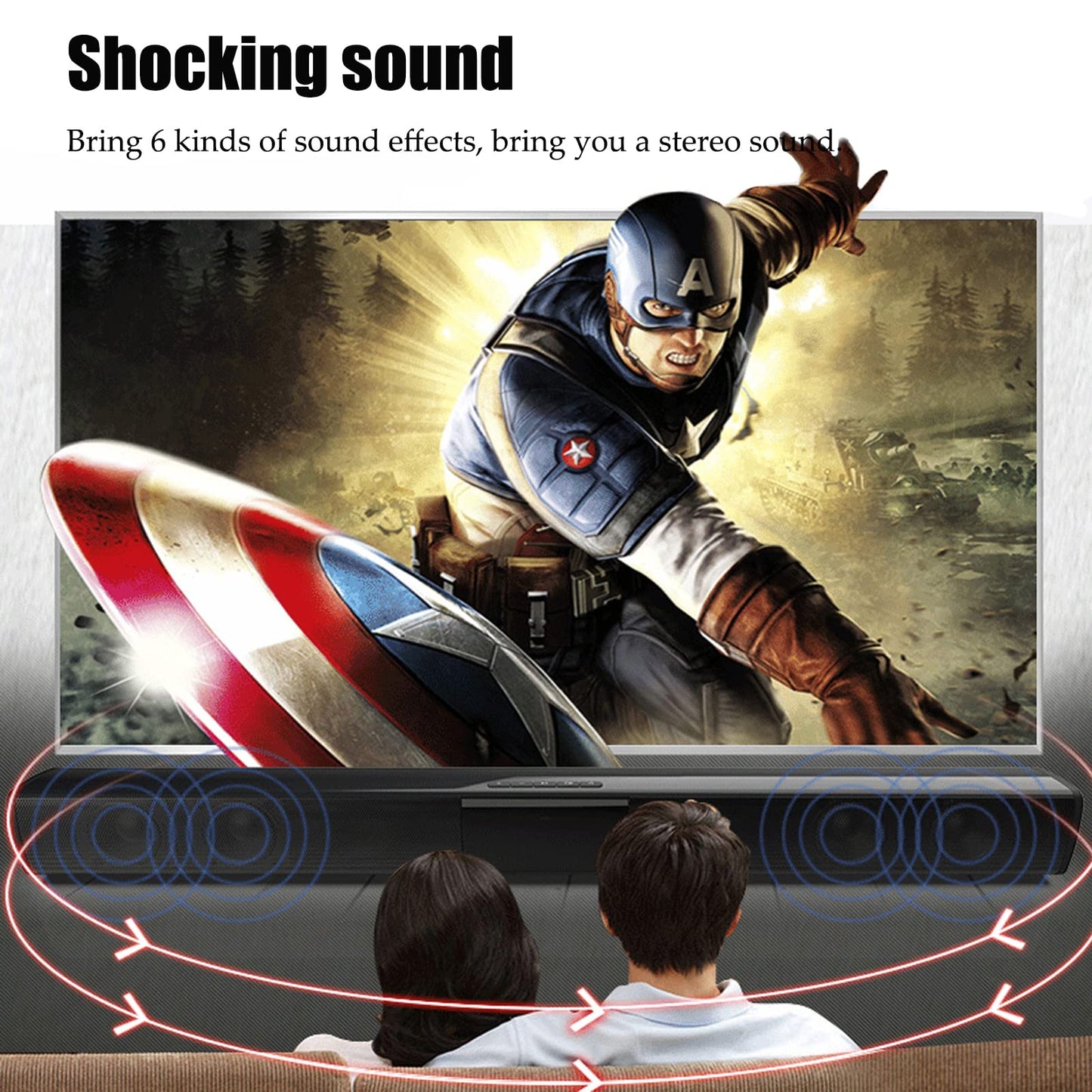 Ciglow Barra de Sonido de TV, Barra de Sonido Bluetooth Soporte de Altavoz inalámbrico Recargable Tarjeta TF Radio FM Altavoz inalámbrico de Sonido Envolvente para Cine en casa con Sonido Grave