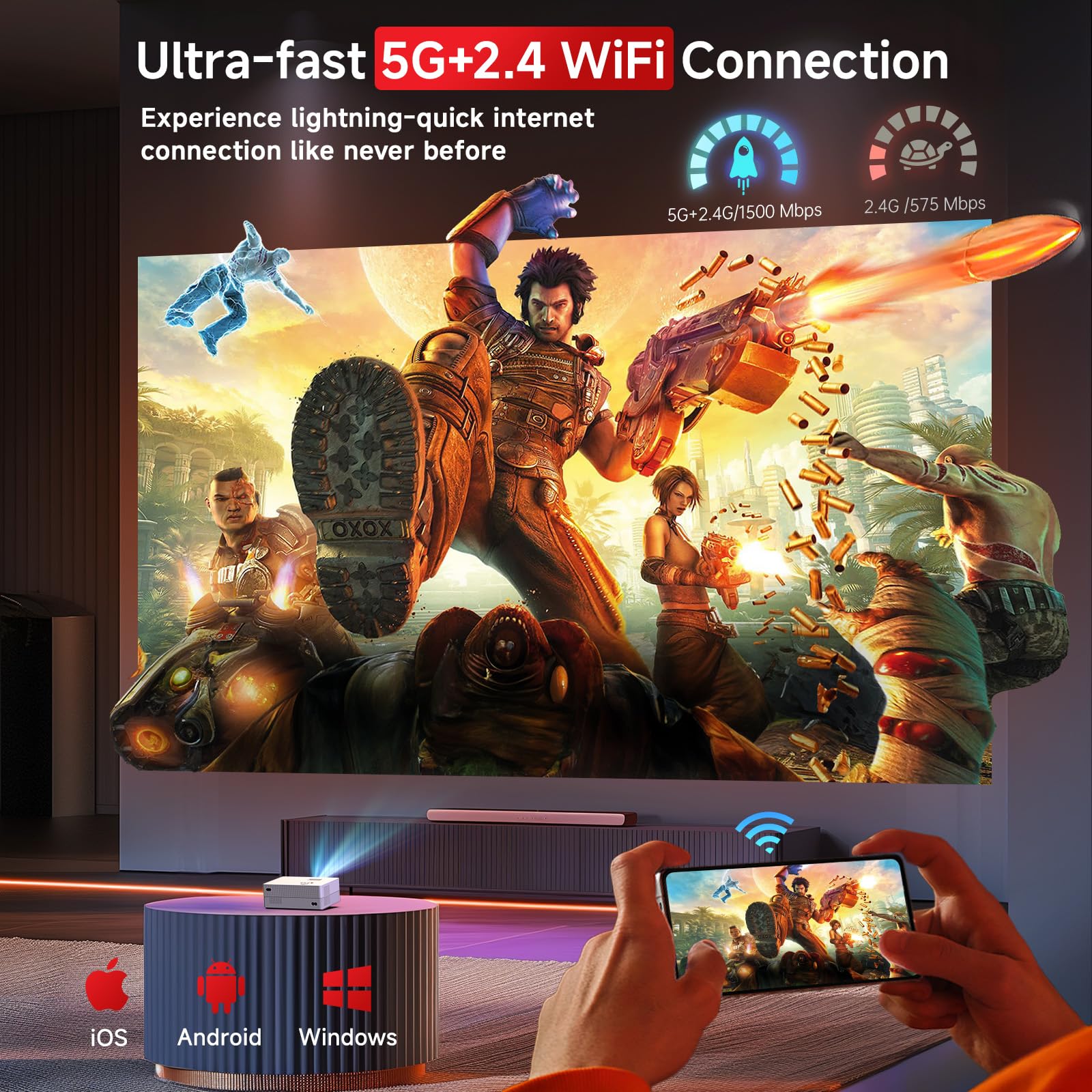 Mini Proyector Eléctrico con WiFi y Bluetooth 1080P Nativo Compatible con 4K para Cine en Casa