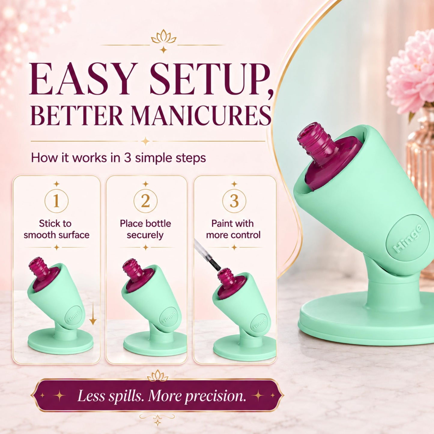 tweexy - Soporte para botella de esmalte de uñas sin inclinar, soporte para esmalte de uñas antiderrames, inclinado, succión de bloqueo de aire IntelliStick | pintura de uñas, herramientas de arte de