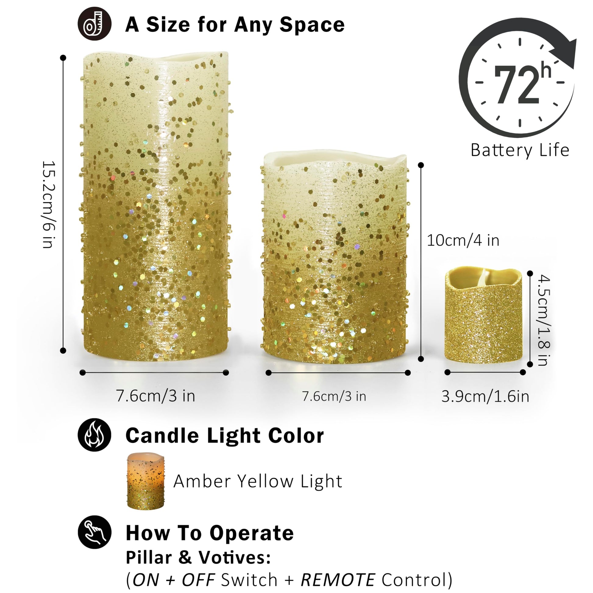 Furora LIGHTING Velas LED sin llama con mando a distancia, juego de 8, funciona con pilares y votivas de cera real, velas LED con llama parpadeante y temporizador, borde dorado…