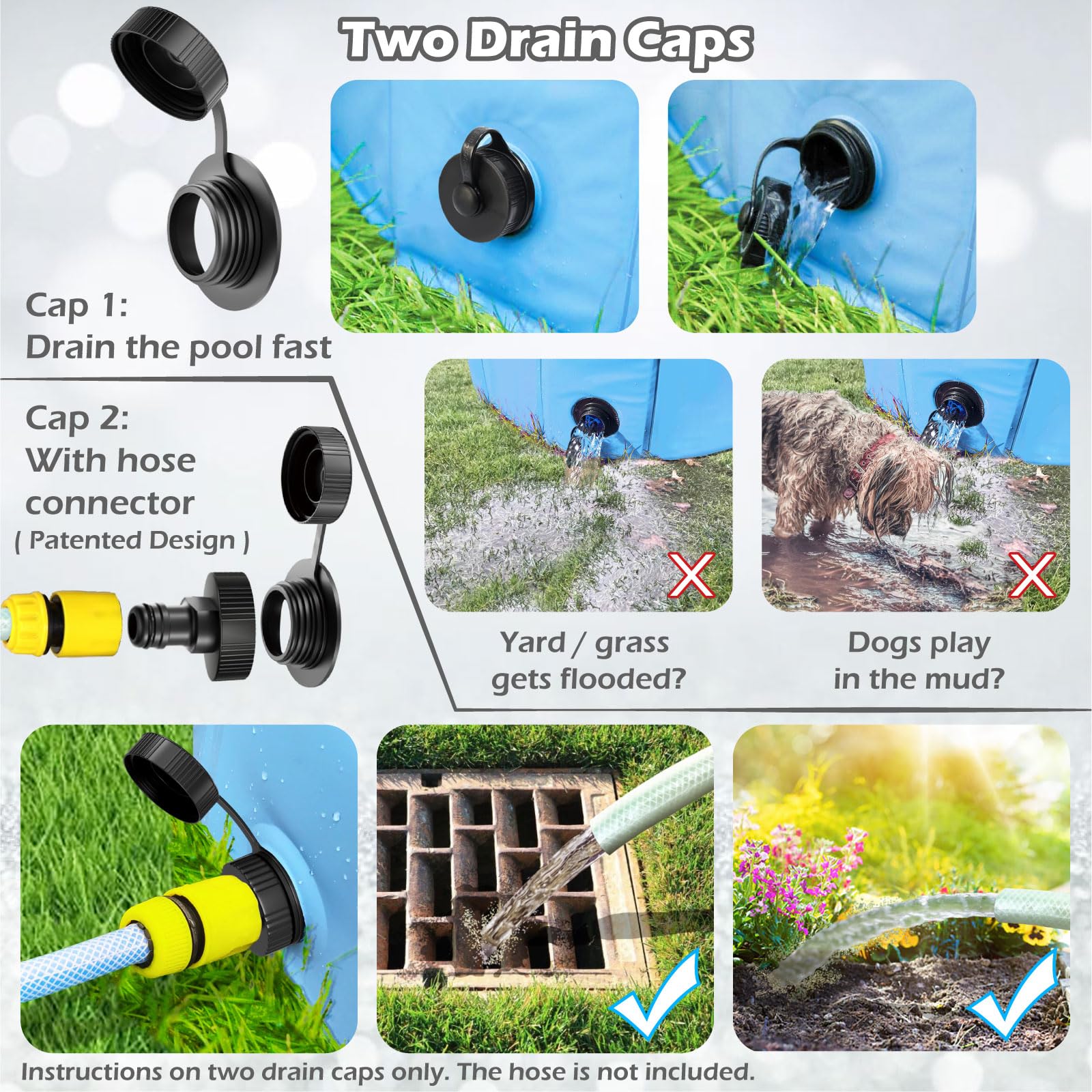 Jasonwell Alberca para Perro Plegable - Piscina para Perros y Mascotas Portátil Alberca Grande de Plastico Duro Tina Plegable para Perro Bañera de PVC al Aire Libre para Perros Gatos y Niños 48´´