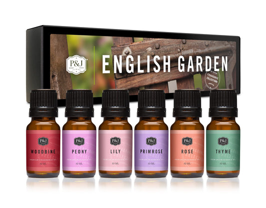 P&J Trading Garselay English Garden - Juego de 6 aceites aromáticos de 10 ml, aroma a rosa, madreselva, tomillo, primavera, lirio, peonías