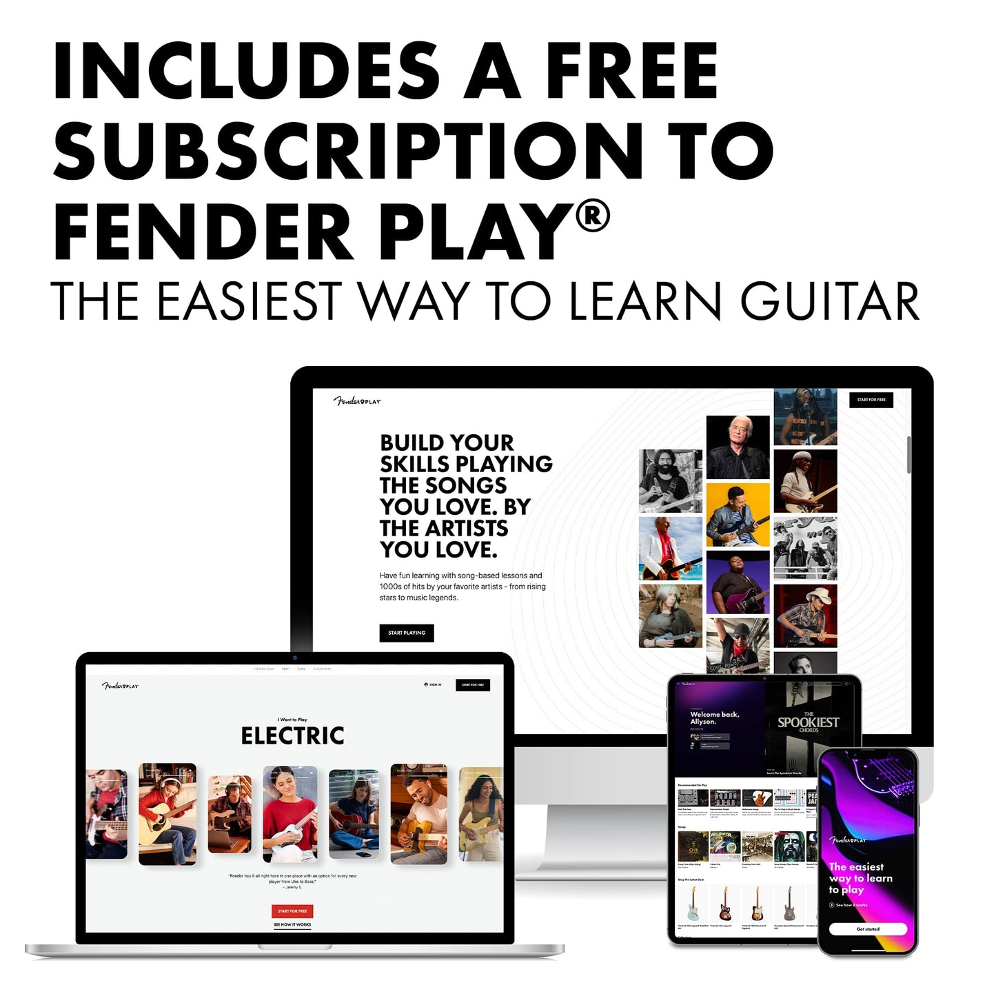 Debut Collection™ Stratocaster® HT HSS, Laurel Fingerboard, White Pickguard, Black