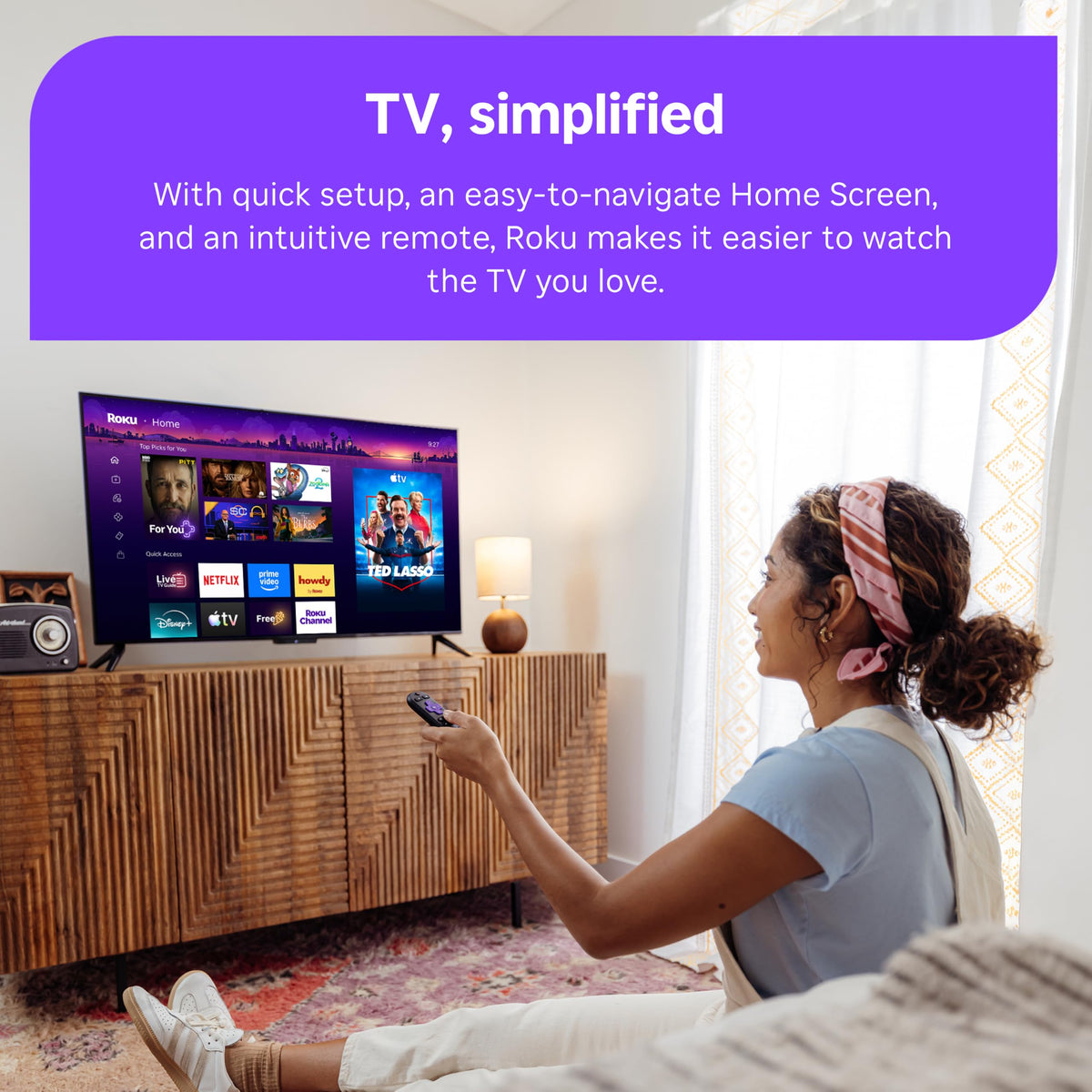 Barra de Sonido Roku Negra con Transmisión 4K HD HDR y Claridad de Voz Mejorada para TV
