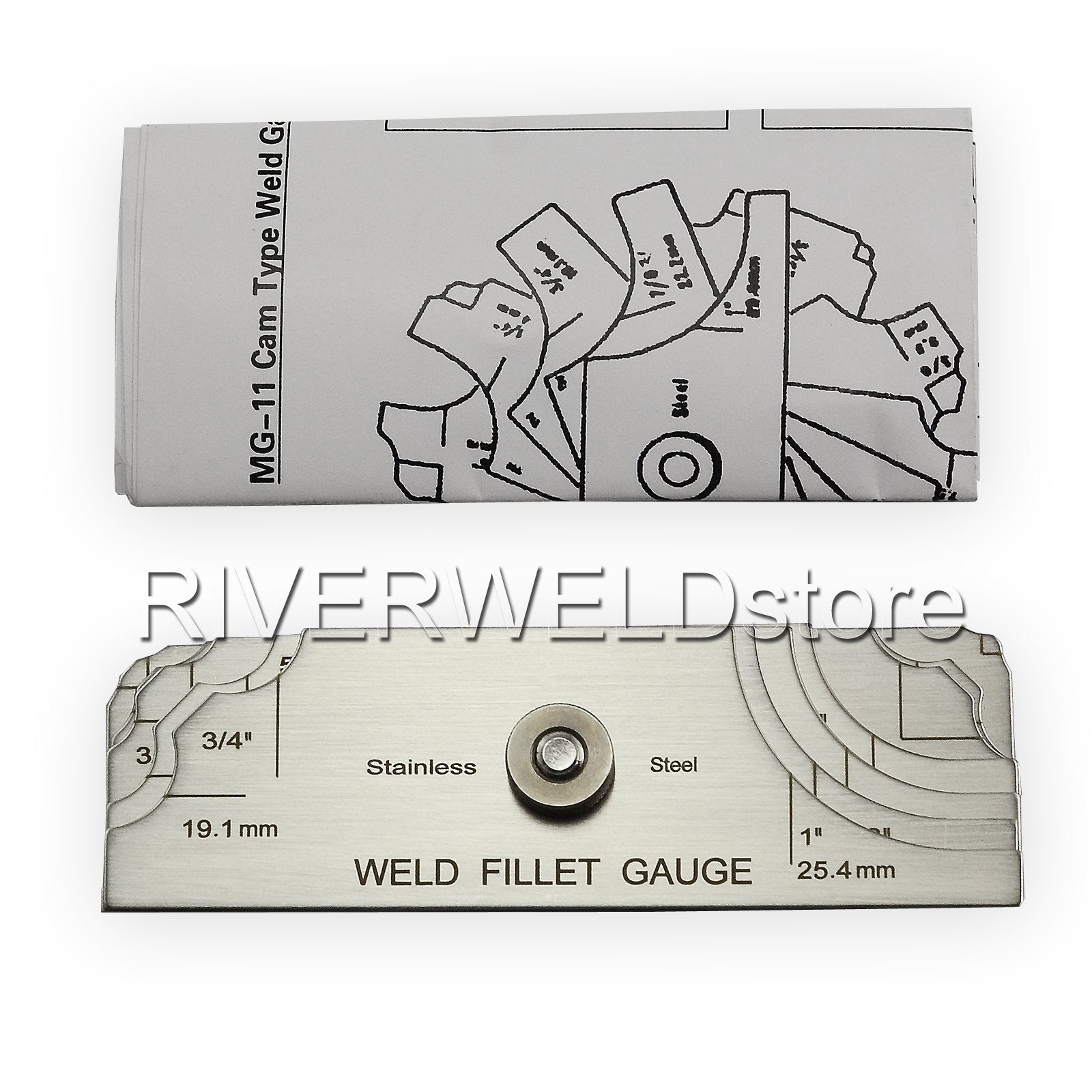 RIVERWELD Juego de 7 piezas para soldadura de filete, calibre RL, inspección de soldadura, marcas métricas y en pulgadas en ambos lados, comprobación del tamaño de la garganta y la pata del filete.