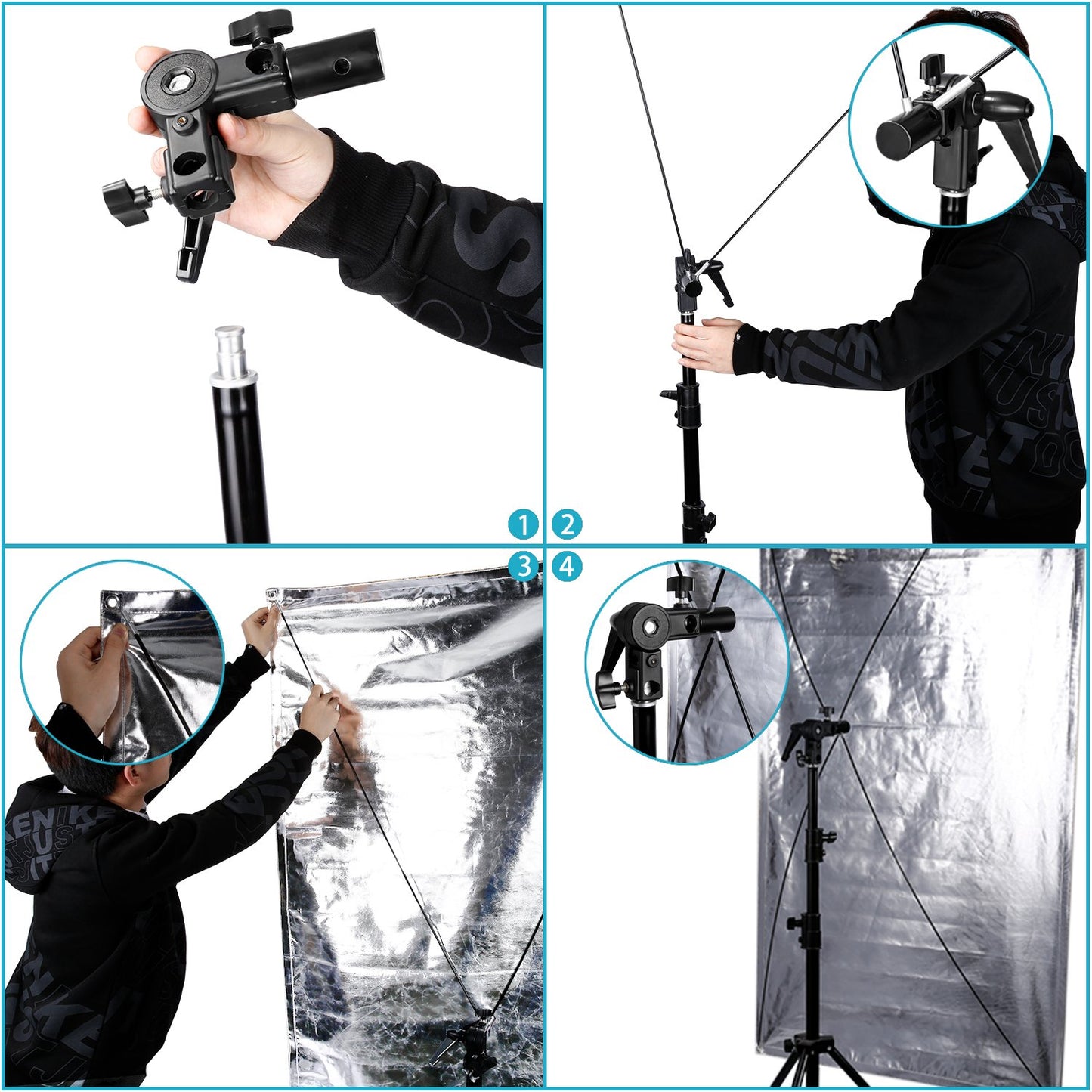 Neewer Reflector de 90x180 Centímetros Foto Estudio Dorado/Plata y Negro/Blanco Panel Plano Ligero con Soporte Bracket de 360 Degrados Giratorio y Funda