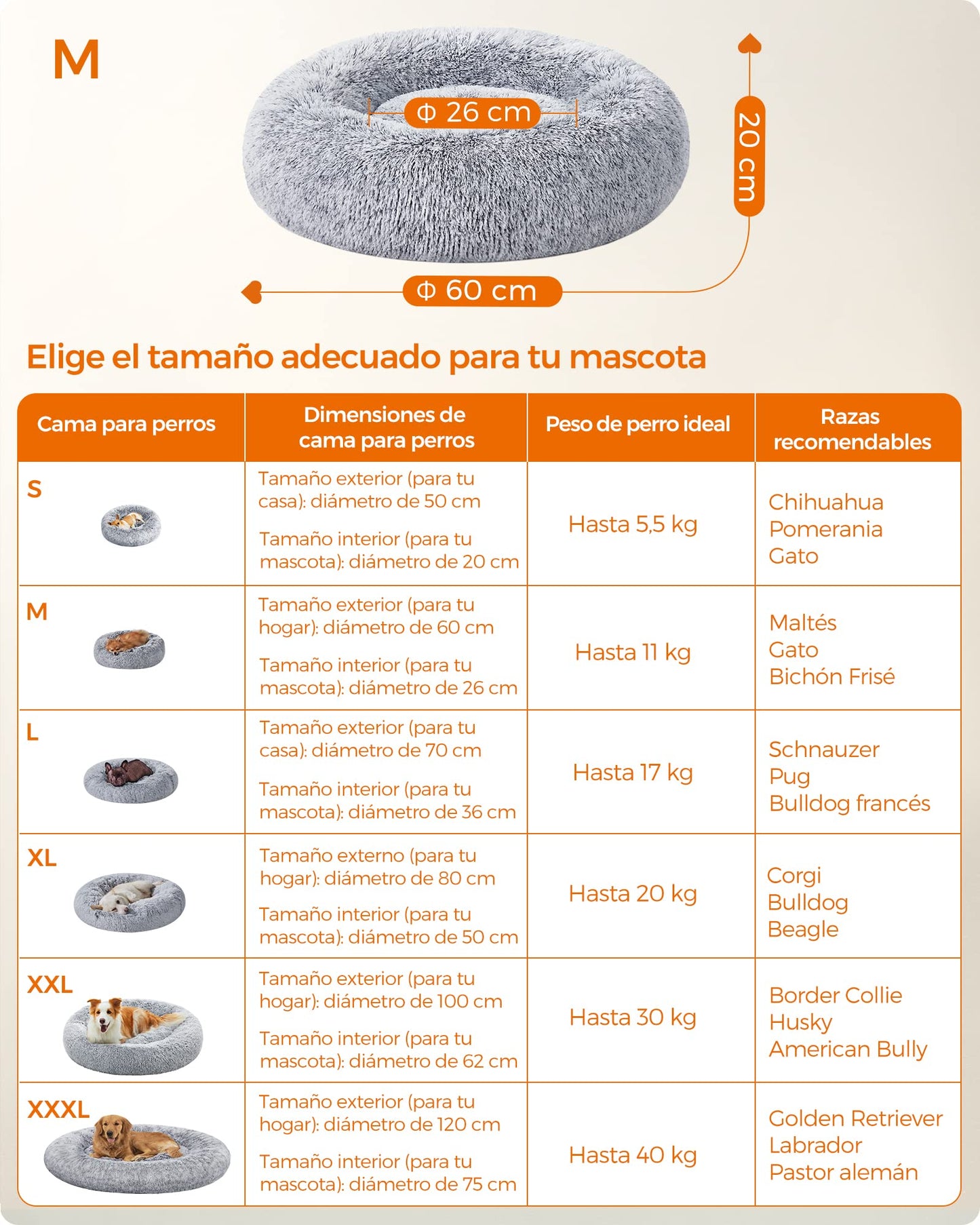 Cama de Perros Feandrea Gris Ombré con Cojín Extraíble y Lavable