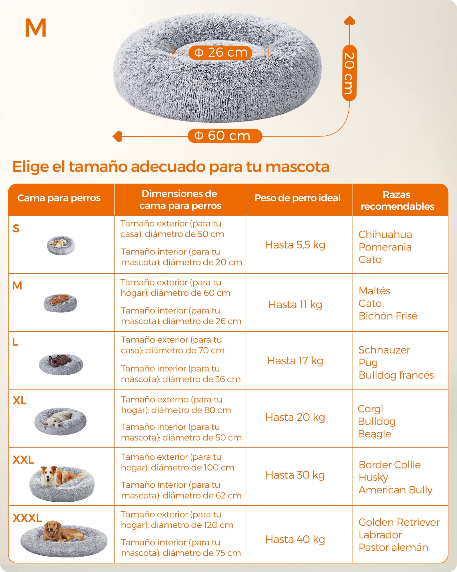 Cama de Perros Feandrea Gris Ombré con Cojín Extraíble y Lavable