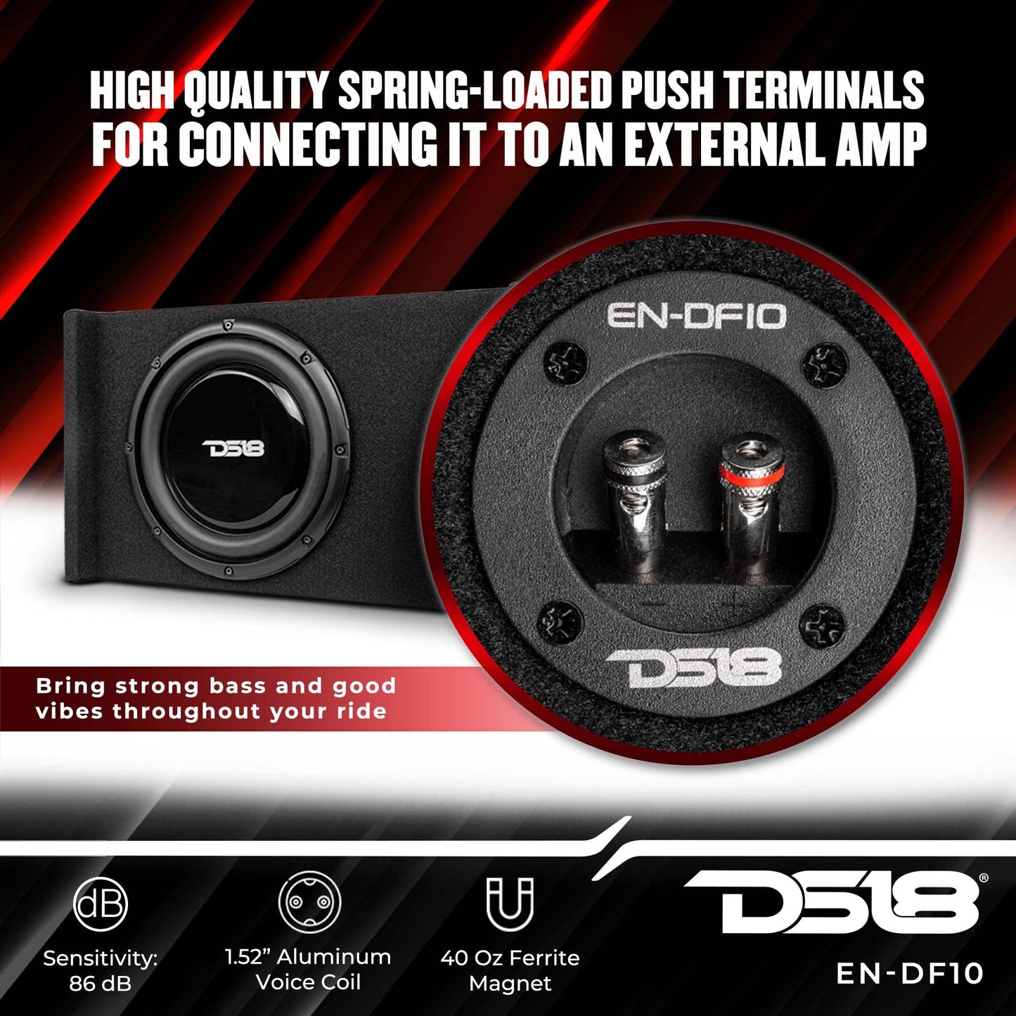 DS18 EN-DF10 - Carcasa de subwoofer de 10 Pulgadas, diseño Compacto y Sellado para Coche, Camiones, 600 W, Color Negro