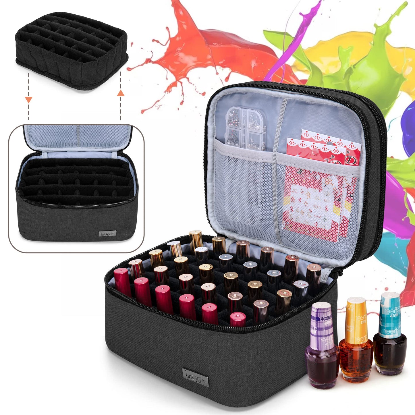 Luxja Nail Polish Carrying Case - Holds 20 Bottles (15ml - 0.5 fl.oz) or 30 Bottles (7ml - 0.27 fl.oz), Portable Organizer Bag for Nail Polish and Manicure Set, Black