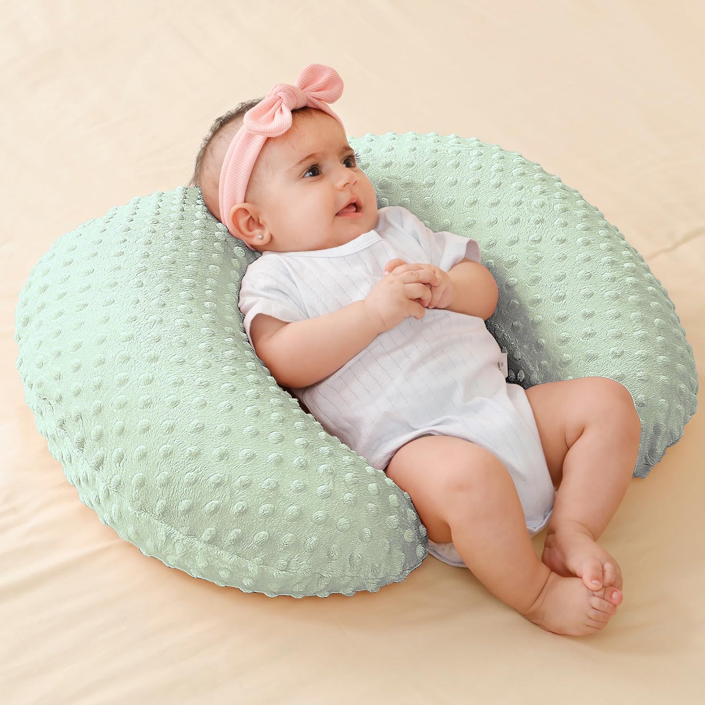 QUENESS Almohada y posicionador para lactancia, para alimentación con pecho y biberón, soporte para sentarse del bebé con cubierta ultra suave removible, soporte para tiempo boca abajo para bebés