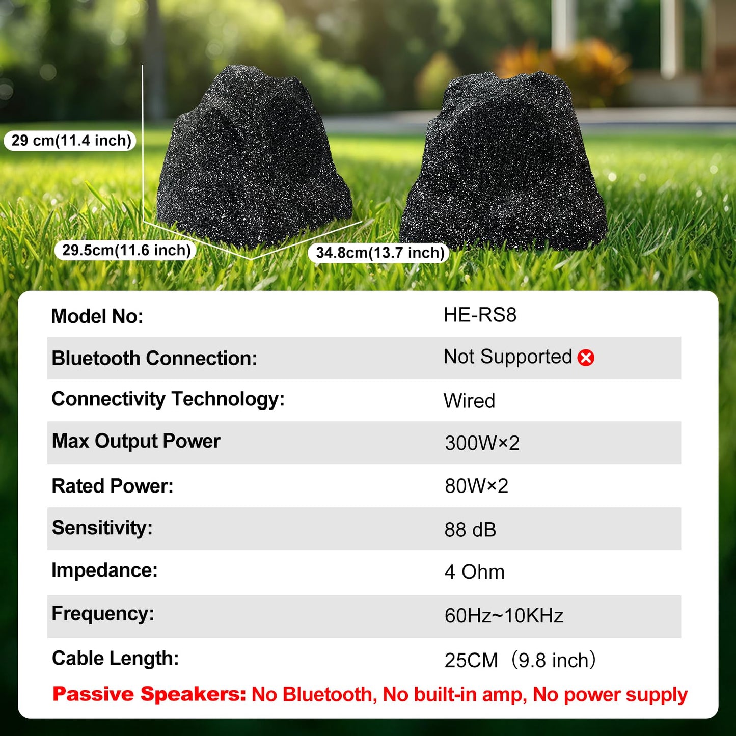 Herdio 8" Altavoces de Roca al Aire Libre Hardwired 600 vatios, diseño Impermeable IPX6 para Piscina, jardín, Cubierta, y Actividades al Aire Libre (par)