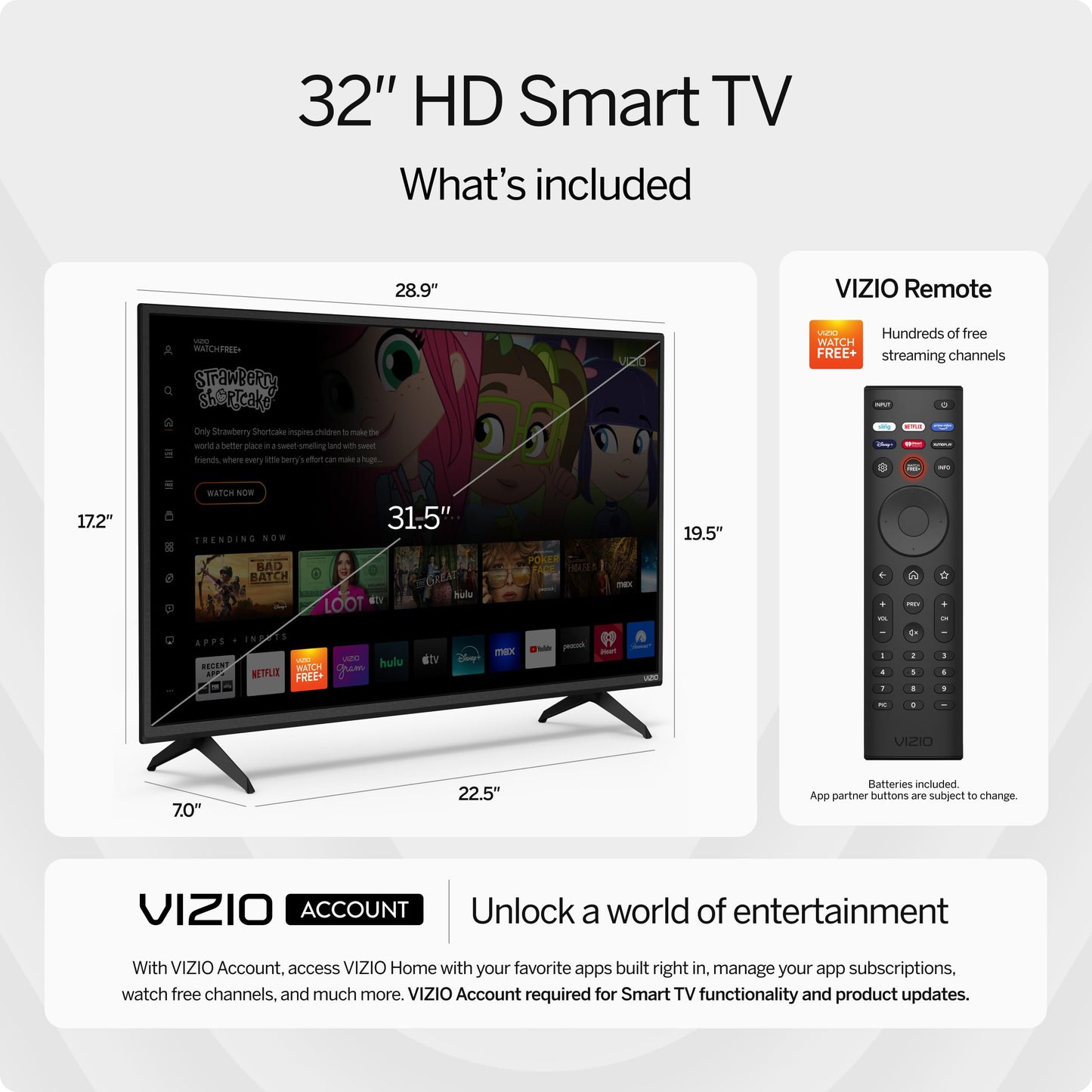 Smart TV VIZIO Serie D 32 Pulgadas HD 720p con Apple AirPlay y Chromecast Integrados compatibilidad con Alexa Modelo 2022