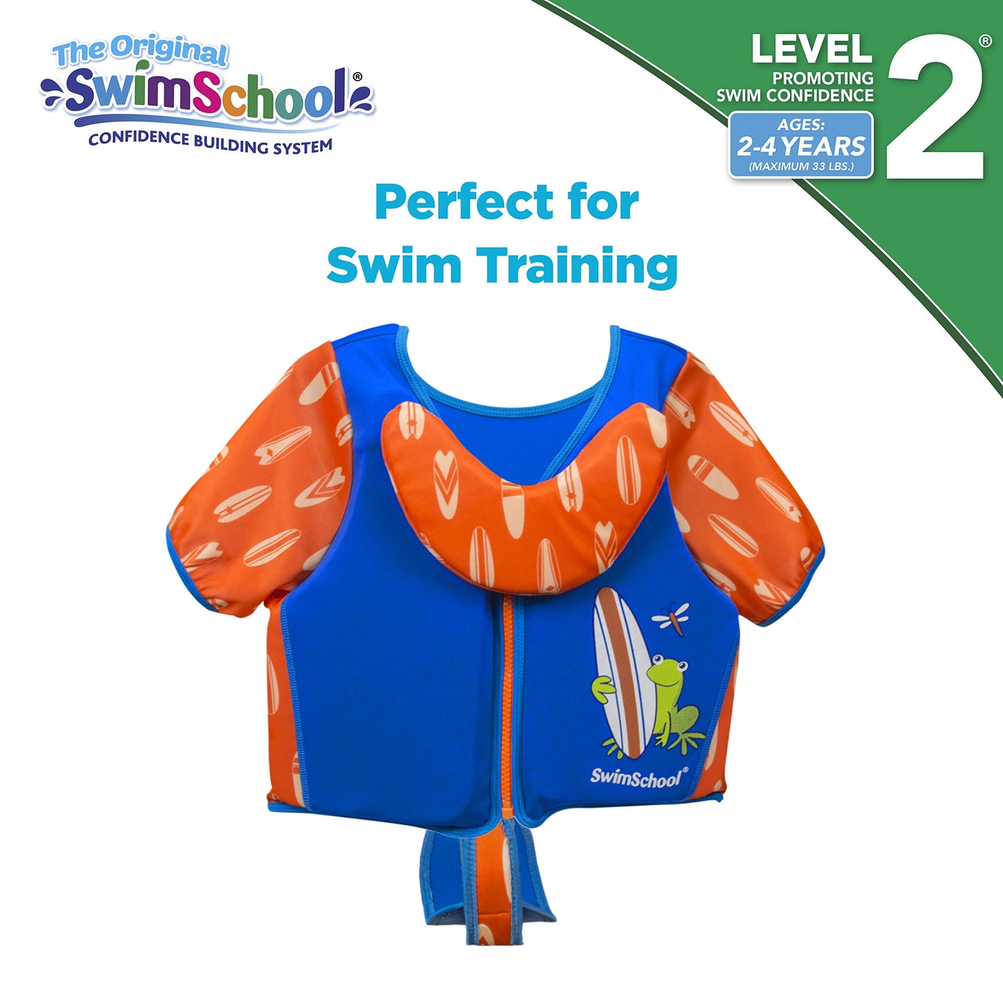 Chaleco de Natación SwimSchool Azul Naranja con Mangas de Hombro y Correa Ajustable