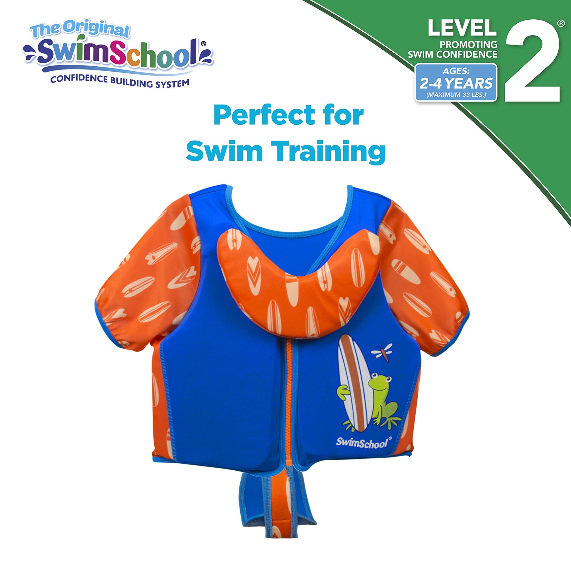 Chaleco de Natación SwimSchool Azul Naranja con Mangas de Hombro y Correa Ajustable