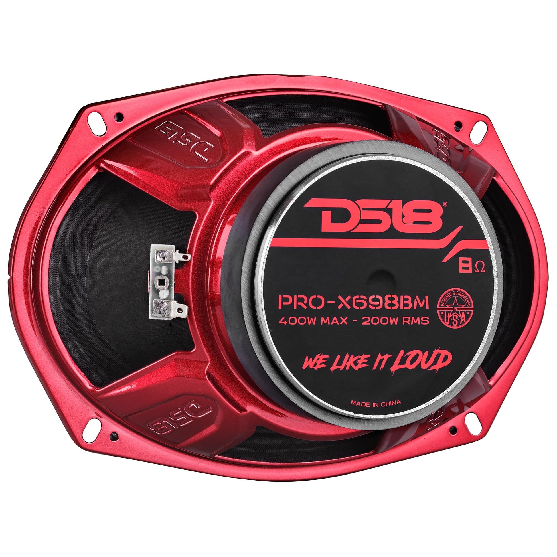 DS18 PRO-X698 BM - Altavoz de 6 x 9, rango medio, bala de aluminio rojo, 400 W máximo, 200 W RMS, 8 ohmios - Altavoces de puerta de audio de calidad premium para coche, camión y motocicleta sistema de
