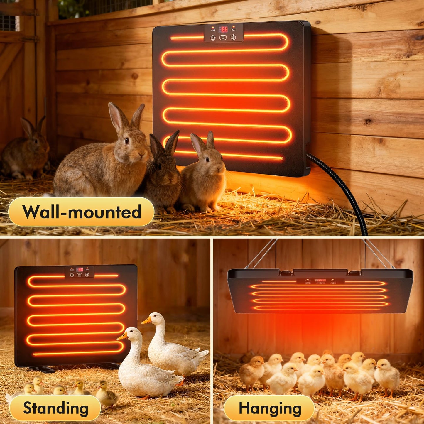 Calentador inteligente de gallinero, calentador de pollo de 200 W con regulador de temperatura y temporizador, calentador de pollo de panel plano de calor radiante para pollos de invierno, aves de