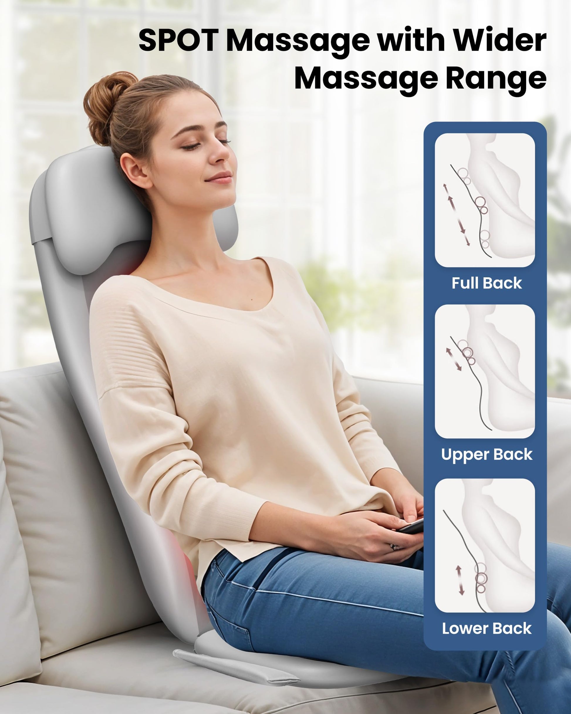 COMFIER Masajeador De Espalda Shiatsu Con Calor, Masajeador De Tejido Profundo Con Vibración, Cojín De Asiento De Masaje Shiatsu 2D/3D, Almohadilla De Silla De Masaje De Espalda Completa, Regalos Para