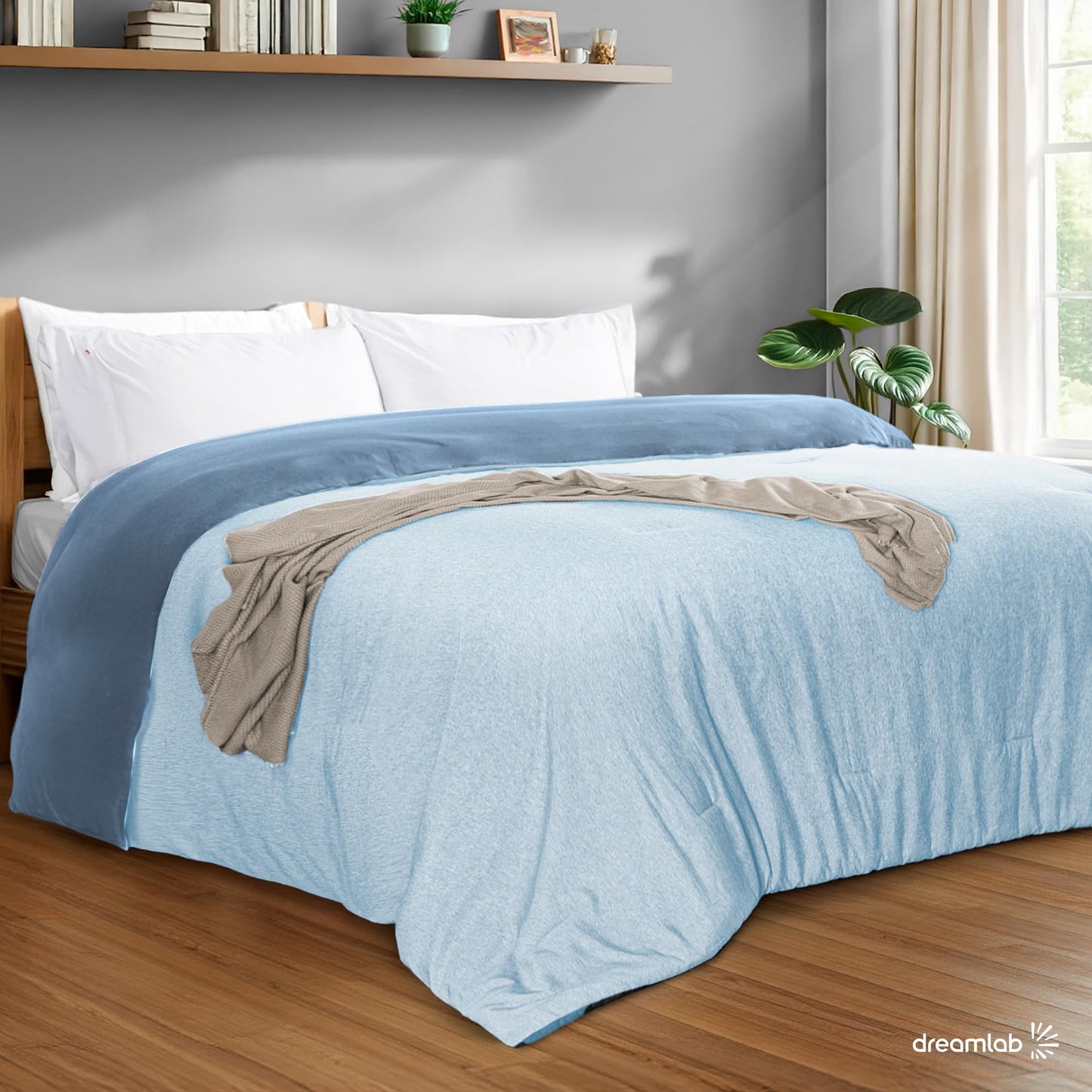 Dreamlab Edredón Acolchado para Toda Estación.Relleno de Microfib. Recubiertas con Gel.Lavado a Máquina. Usar como Edredón o con Funda Duvet. Hipoalergénico. (Azul Mezc.Jaspeado, King Size 259x223cm)