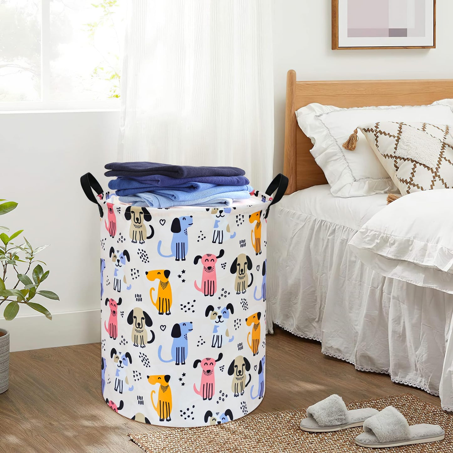 DUYIY Cesta Redonda para Ropa de Perro, Cesta de Almacenamiento para la Lavandería, Organizador de Cesta de lavandería, Contenedores de Almacenamiento, Caja de Ropa, Cesta de lavandería para Guardería
