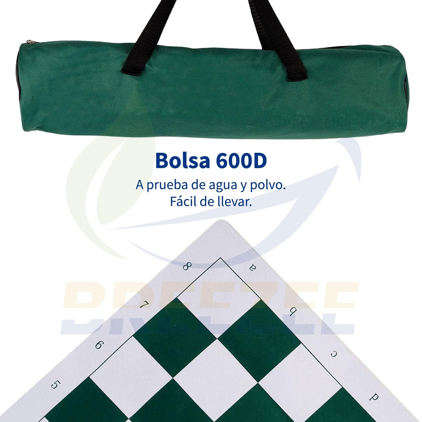 BREEZEE Juego de Ajedrez Profesional, Portátil Enrollable, 51x51 cm Tipo Mousepad Espesor 2 mm, 2 Reinas Extra y Bolsa de Viaje, Ajedrez Profesional con Piezas Pesadas para Torneo, Juegos de Mesa