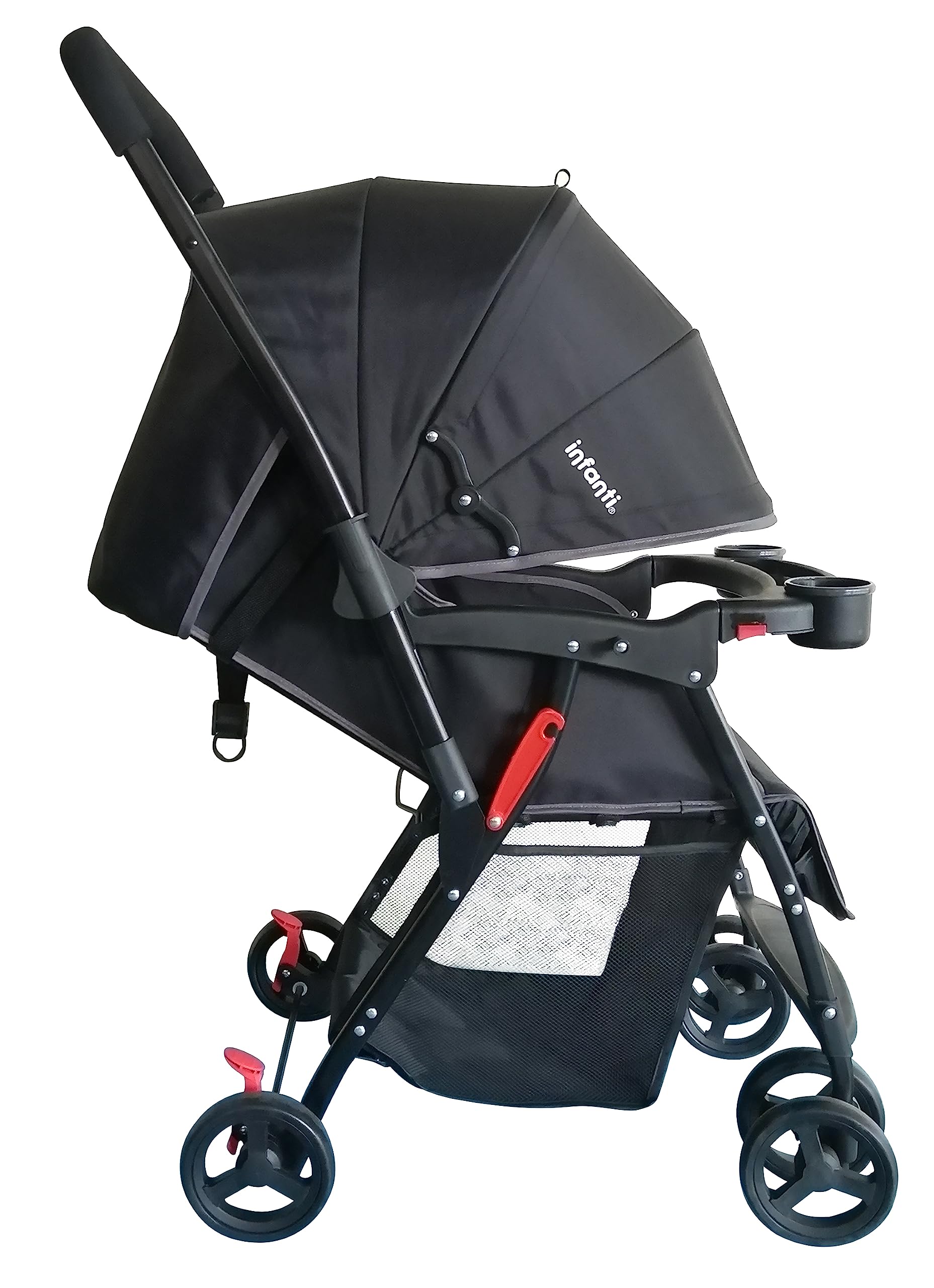 Infanti | Carriola para Bebe Swivel Negro | Carreola de Viaje - Carriola de Viaje Plegable - Carrito para Bebe con Mango Reversible | Cosas para Bebes 6 Meses a 15kg | Incluye 2 Portavasos