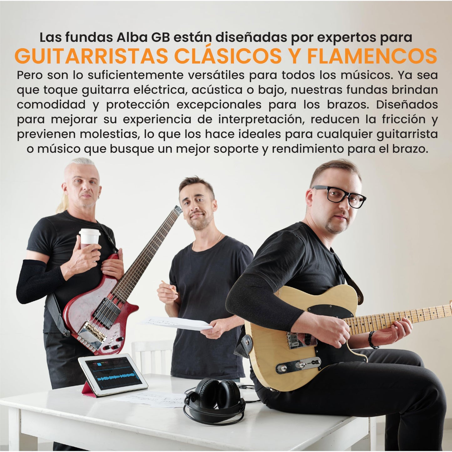 Alba Guitar Beads - Manga corta gris para guitarristas, para guitarristas clásicas, flamencos, guitarristas eléctricos, talla pequeña/mediana, gris, talla �nica