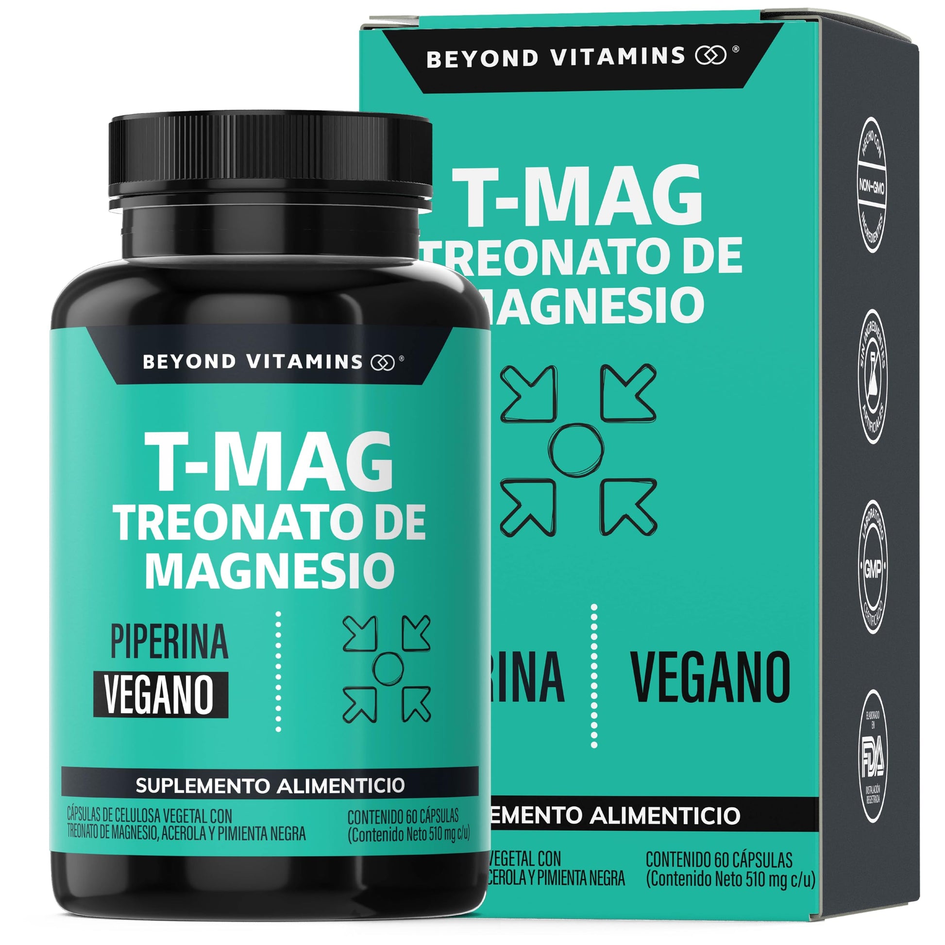 Suplemento Alimenticio Vegano Beyond Vitamins Magnesio L-Treonato Alta Absorción 60 Cápsulas