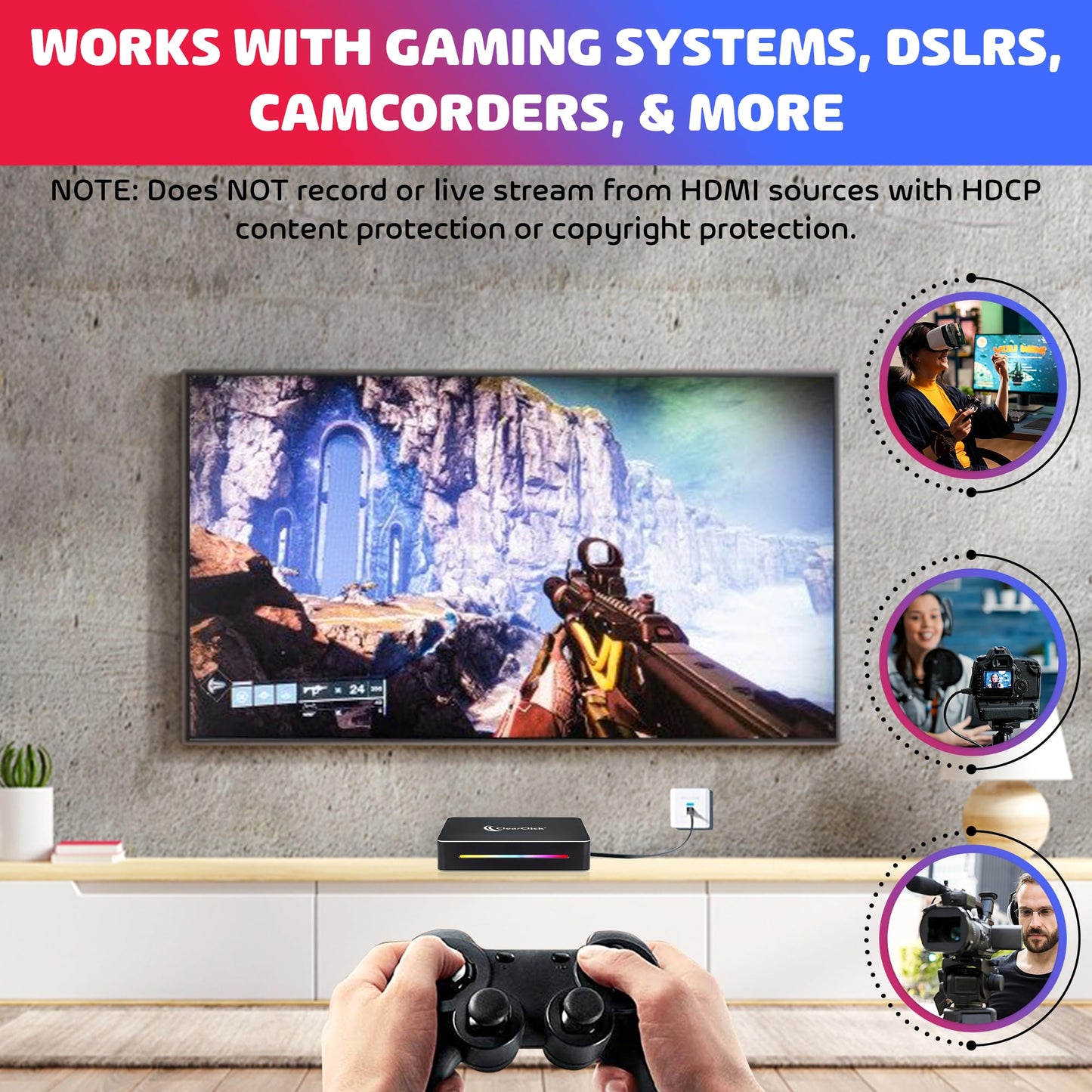 ClearClick - Caja de captura de video HD 4K Extreme - Captura y transmisión en vivo de video HD - Grabación 4K60 verdadera - Entrada HDMI y paso a través - USB Plug & Play