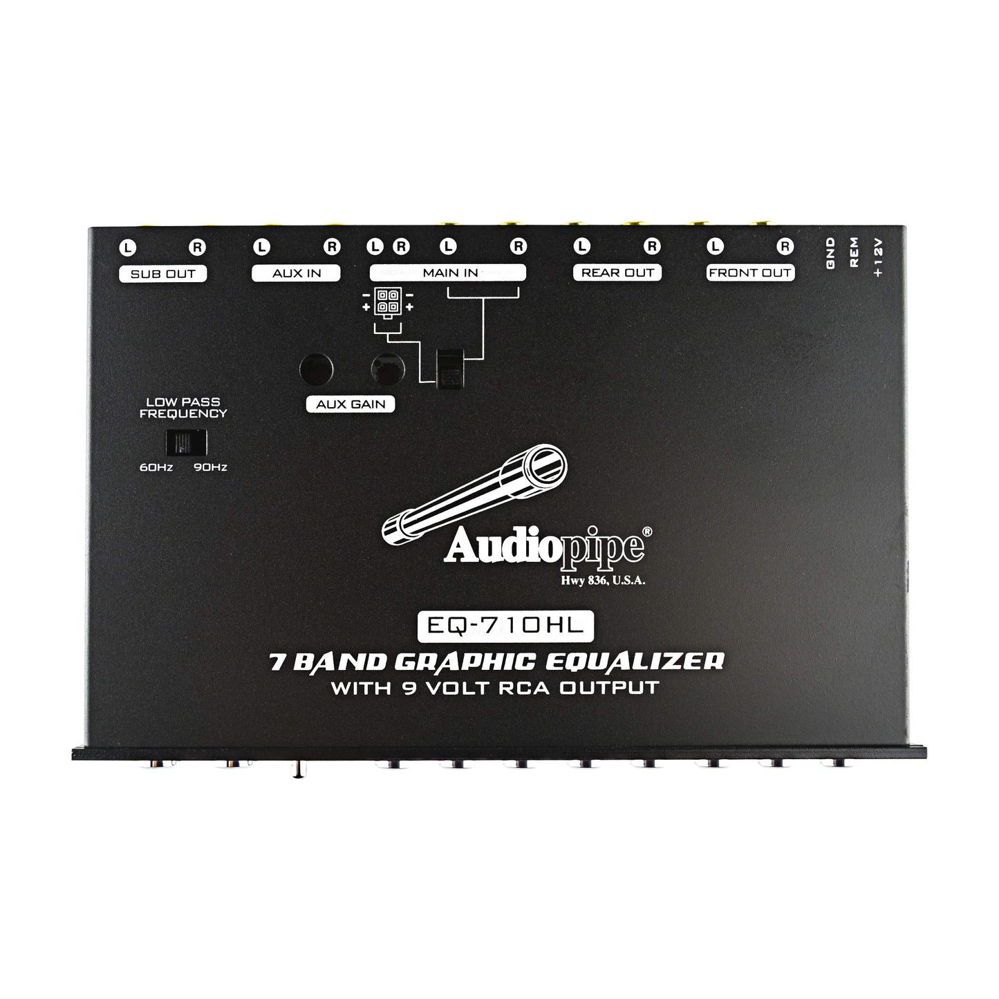 Audiopipe Ecualizador gráfico de 7 bandas con controlador de línea Hi/Lo -9V EQ-710HL