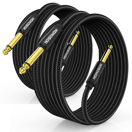 Cable de Instrumento HOSONGIN Negro Trenzado Blindado 1/4 Pulgadas TS Macho a Macho Paquete de 2