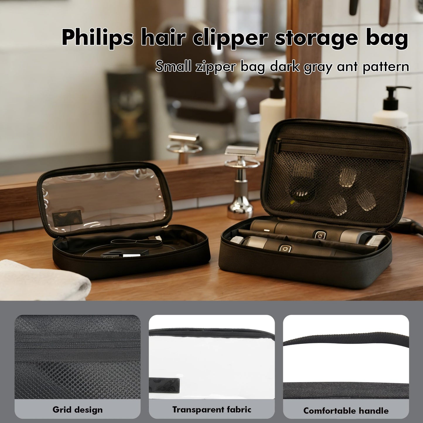 Kingshion Bolsa de almacenamiento de viaje compatible con la serie Philips Norelco Multigroom, con bolsillo de malla para accesorios y bolsillo transparente para cargador y accesorios, Prot