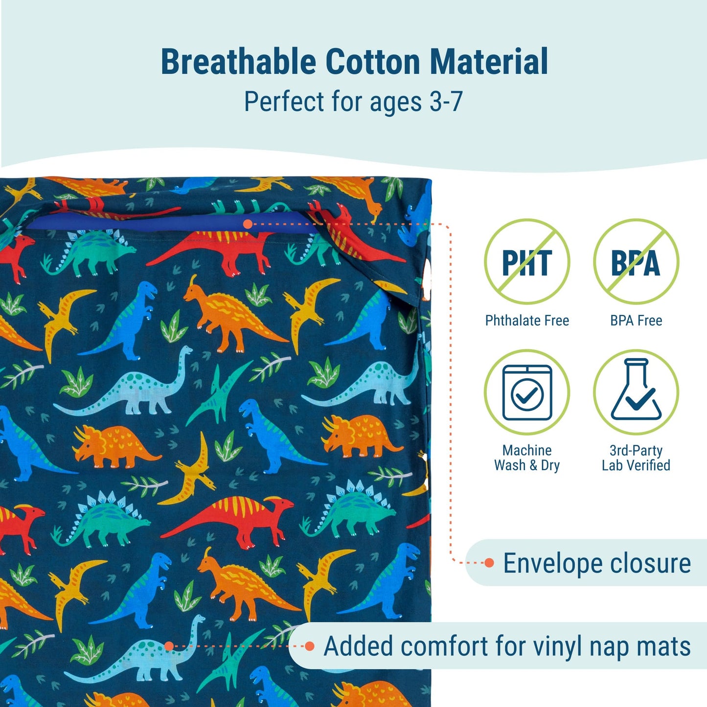 Wildkin - Funda de algodón para Siesta para niños, Suave, Cosida en Solapa, Duradera y se Adapta a tapetes de Vinilo de 1.5 Pulgadas, Dinosaurios jurásicos