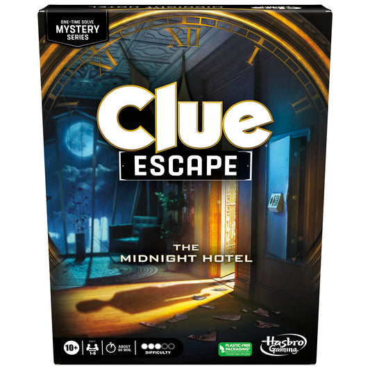 Hasbro Gaming Clue Escape: The Midnight Hotel Juego de Mesa, Clue Escape Room Game, 1 Vez Resolver Misterio, Juegos Familiares para Mayores de 10 años, 1 a 6 Jugadores, 90 Minutos Promedio.