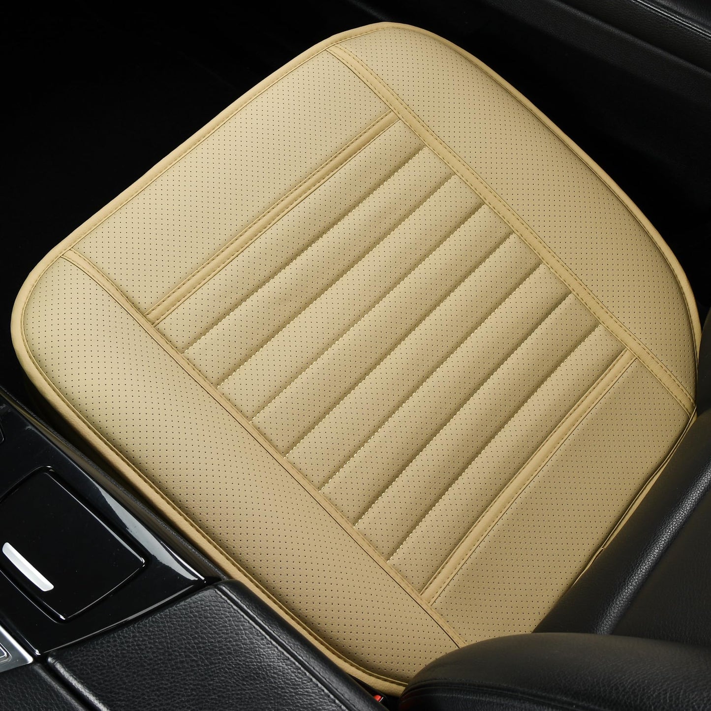2 fundas para asiento delantero de coche, silla con piel sintética y carbón de bambú, Beige