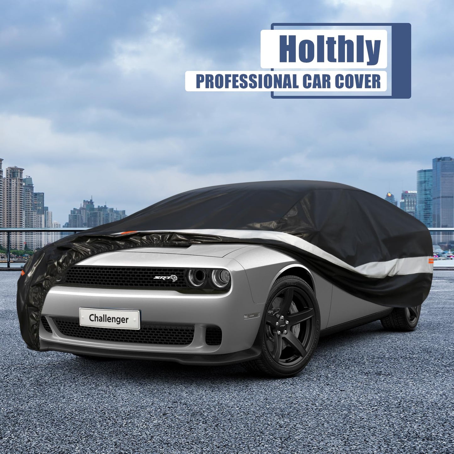 Holthly Funda de Coche de para Dodge Challenger SRT Hellcat Demon, Fundas de Coche para automóviles para Todo Tipo de Clima, Impermeable, protección contra el Sol, la Nieve, la Lluvia, el Viento, el