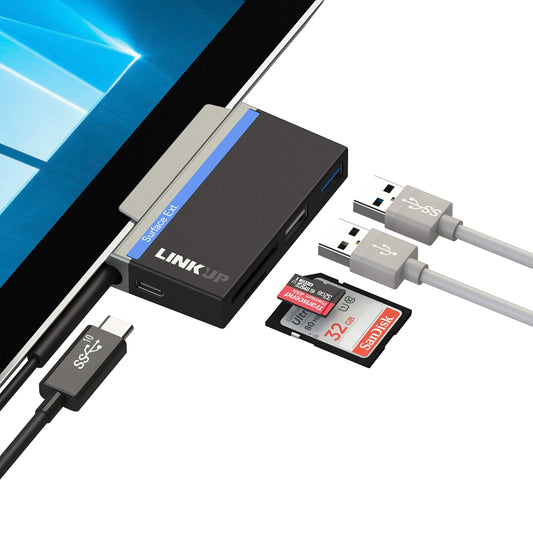 LINKUP - Microsoft Surface GO Compatible Docking Station USB C Dock | 5-in-1 SDXC Card Reader Hub | USB-A 2.0 USBA-3.0 SD/MicroSD USB-C Charging Port | Compatible with Original Surface Power Plug