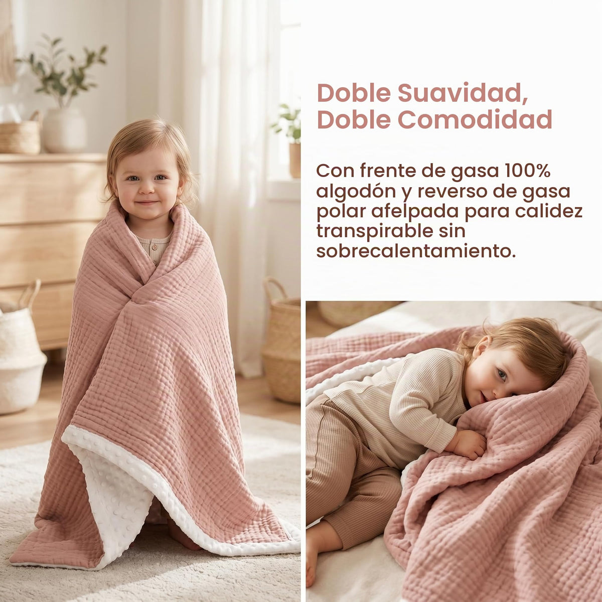 MIAISHUVO Manta de Muselina para Bebé Unisex Suave Manta para Niña y Niño, para Recién Nacidos Tamaño 75x100 cm, Muselinas para Bebé Niña Mantas de Algodón de Gasa (Rosa)