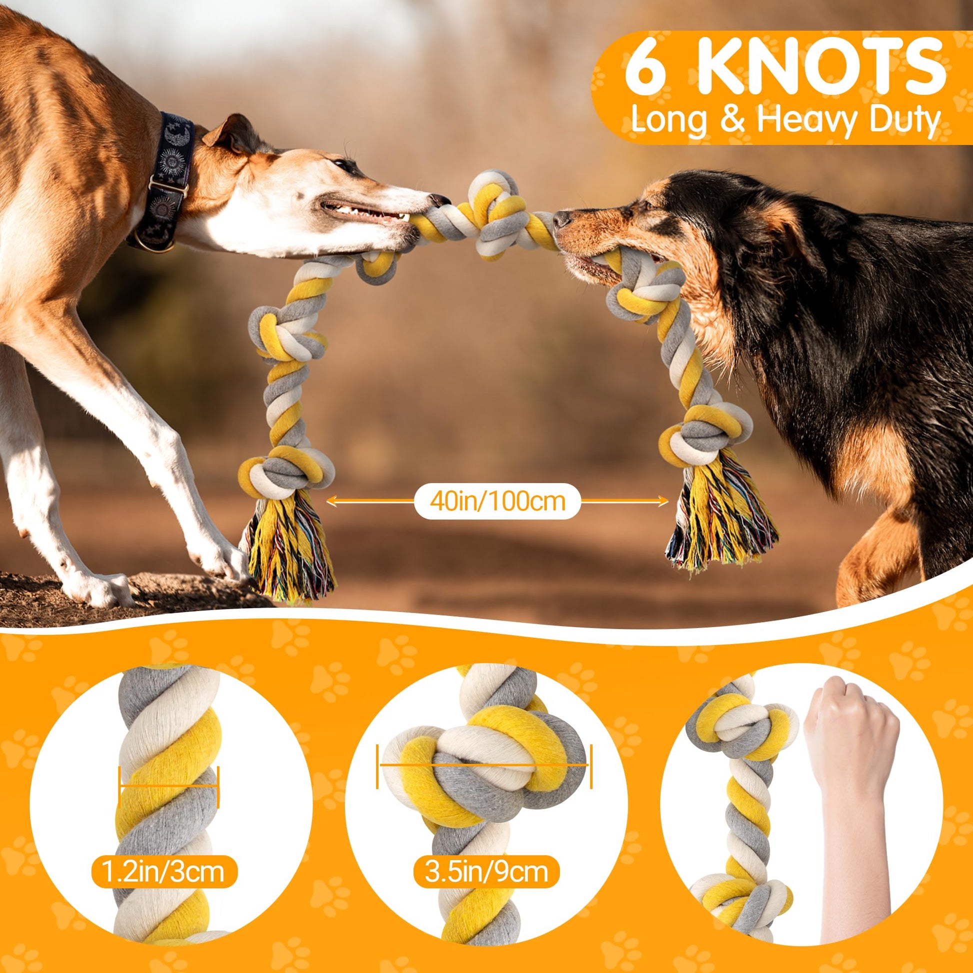 Juguete de Cuerda Norvy Extragrande de Algodón de 6 Nudos para Masticadores Agresivos