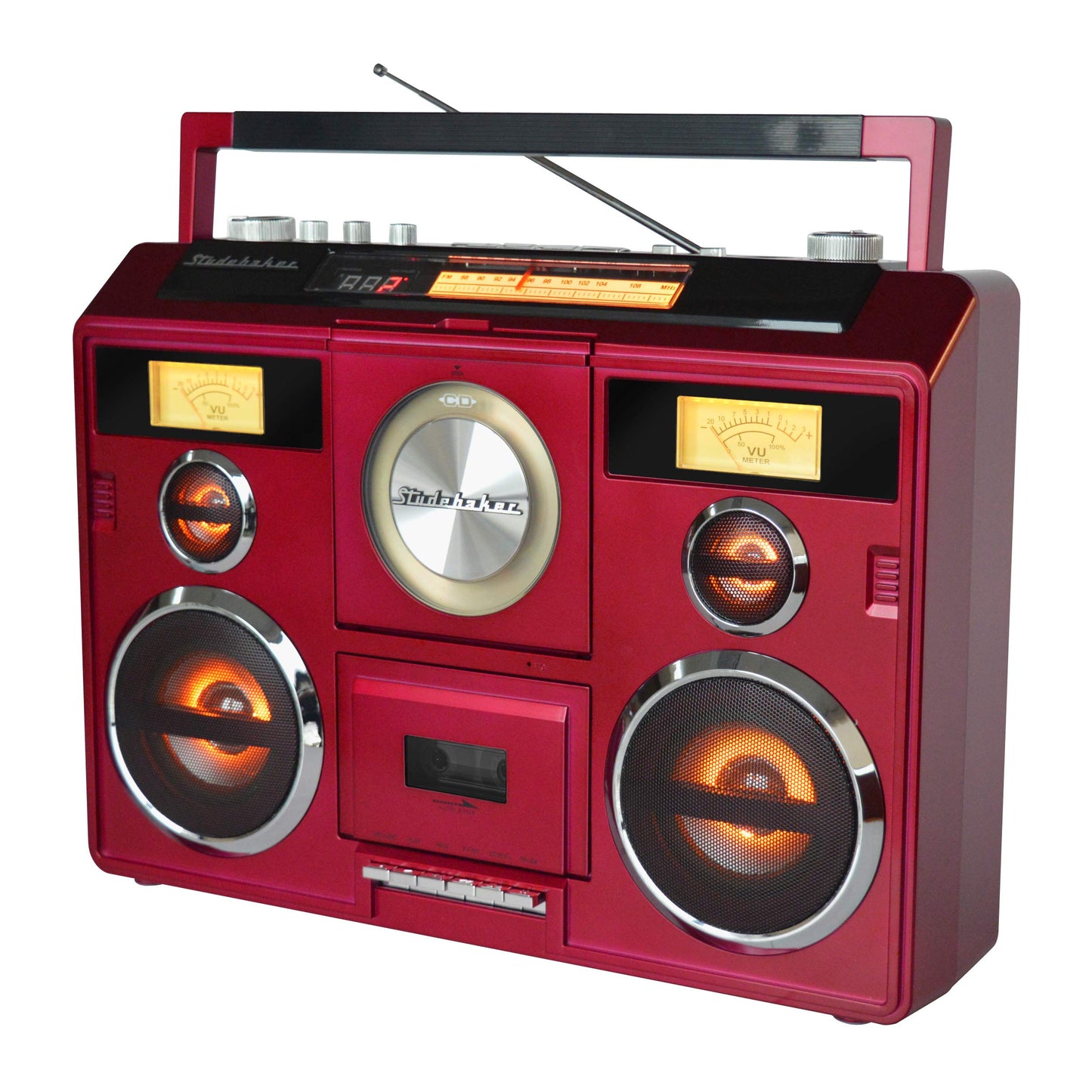 Estación de Sonido Estéreo Boombox Rojo con Bluetooth y Grabadora de Casete